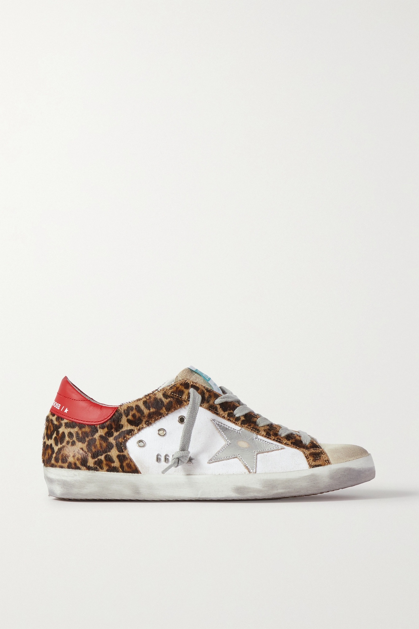 Superstar distressed leopard-print calf hair, leather and suede sneakers - 1