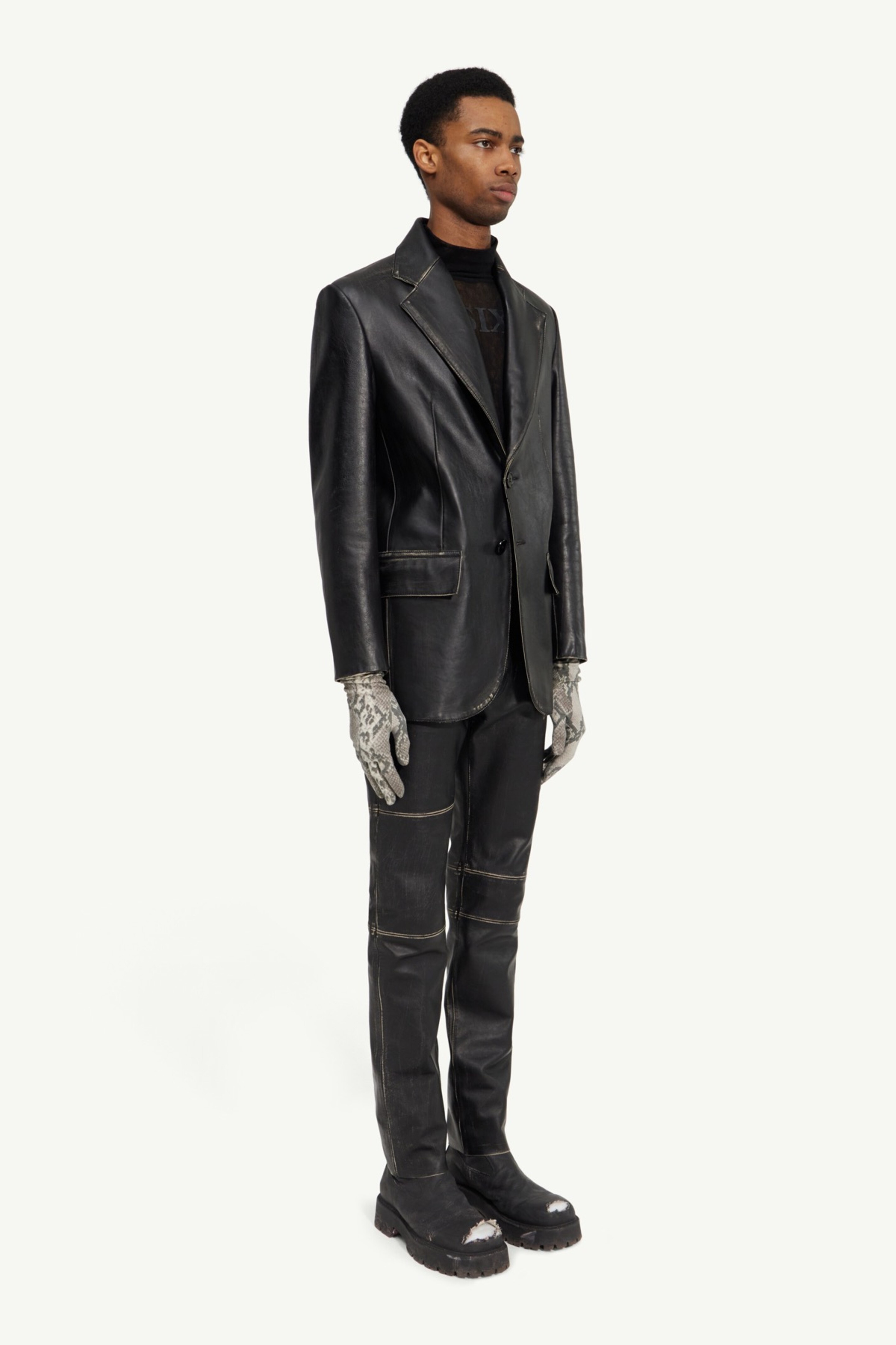 Cropped leather blazer - 3