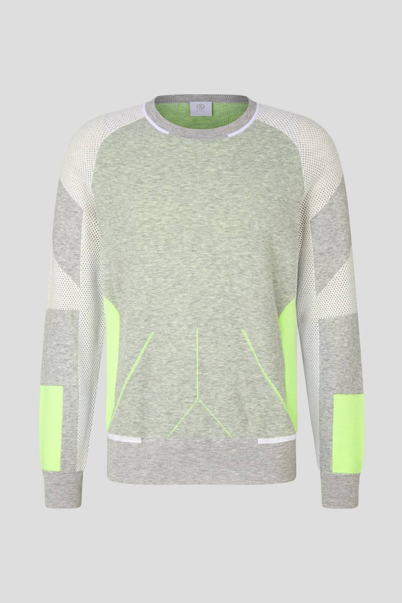 KARE KNITTED PULLOVER IN LIGHT GREY/LIME 1