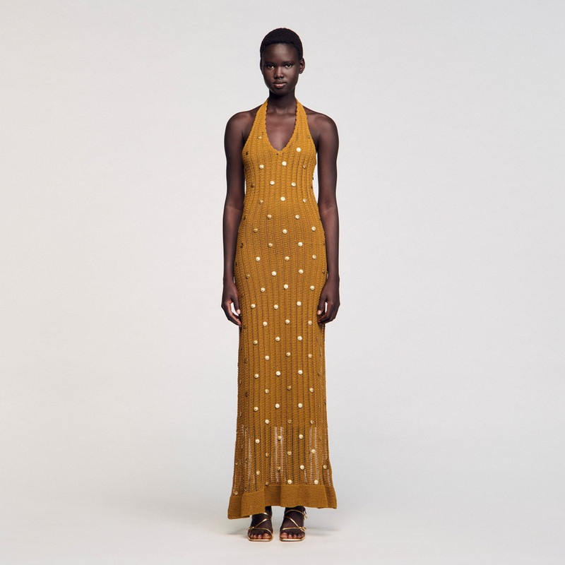 Sandro MAXI KNIT DRESS WITH FRINGES outlook