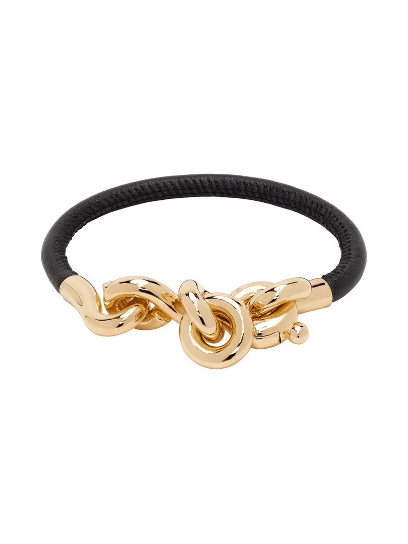 Bottega Veneta Black Loop Leather Bracelet outlook