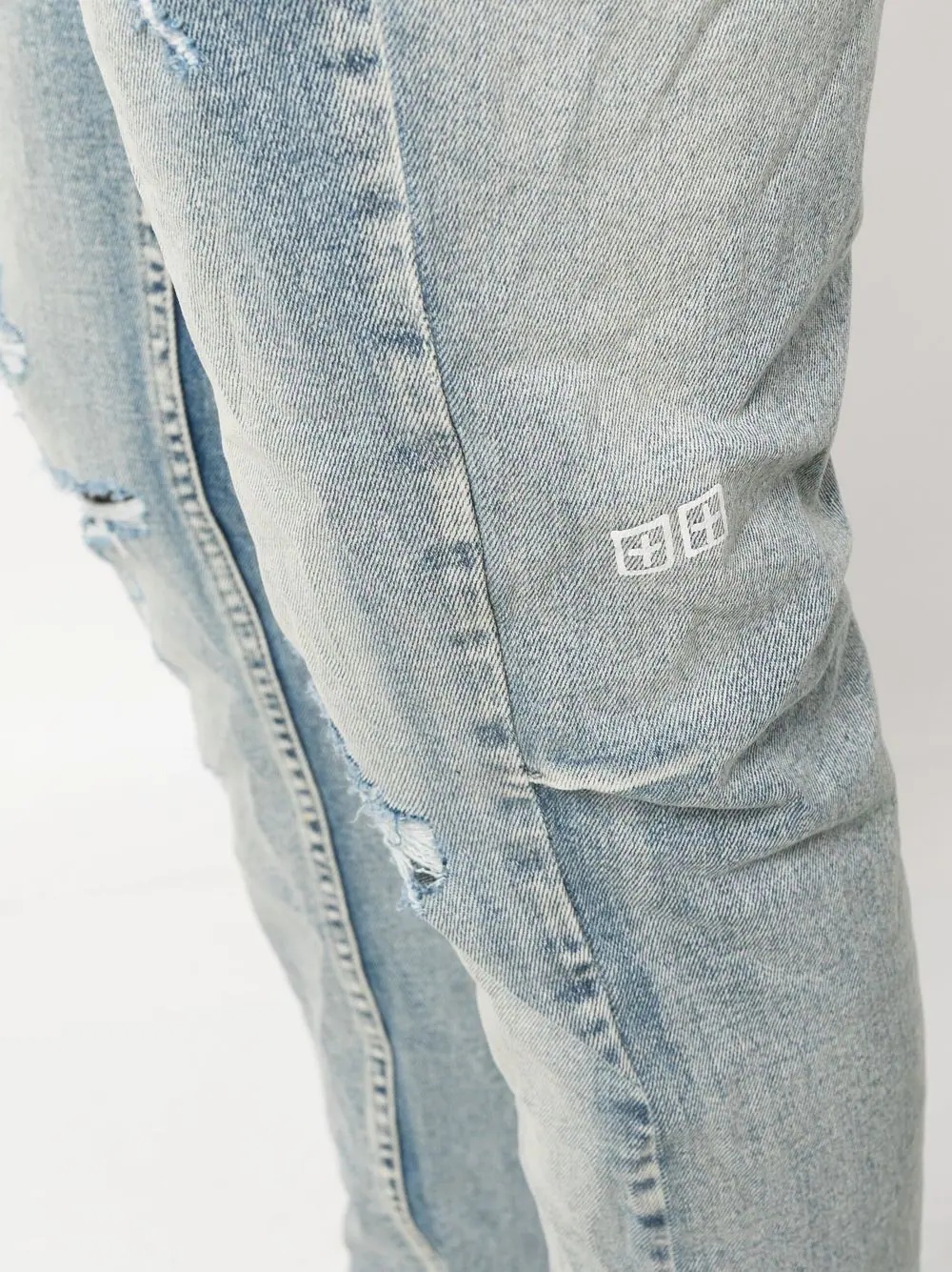 logo-print distressed skinny-cut jeans - 4