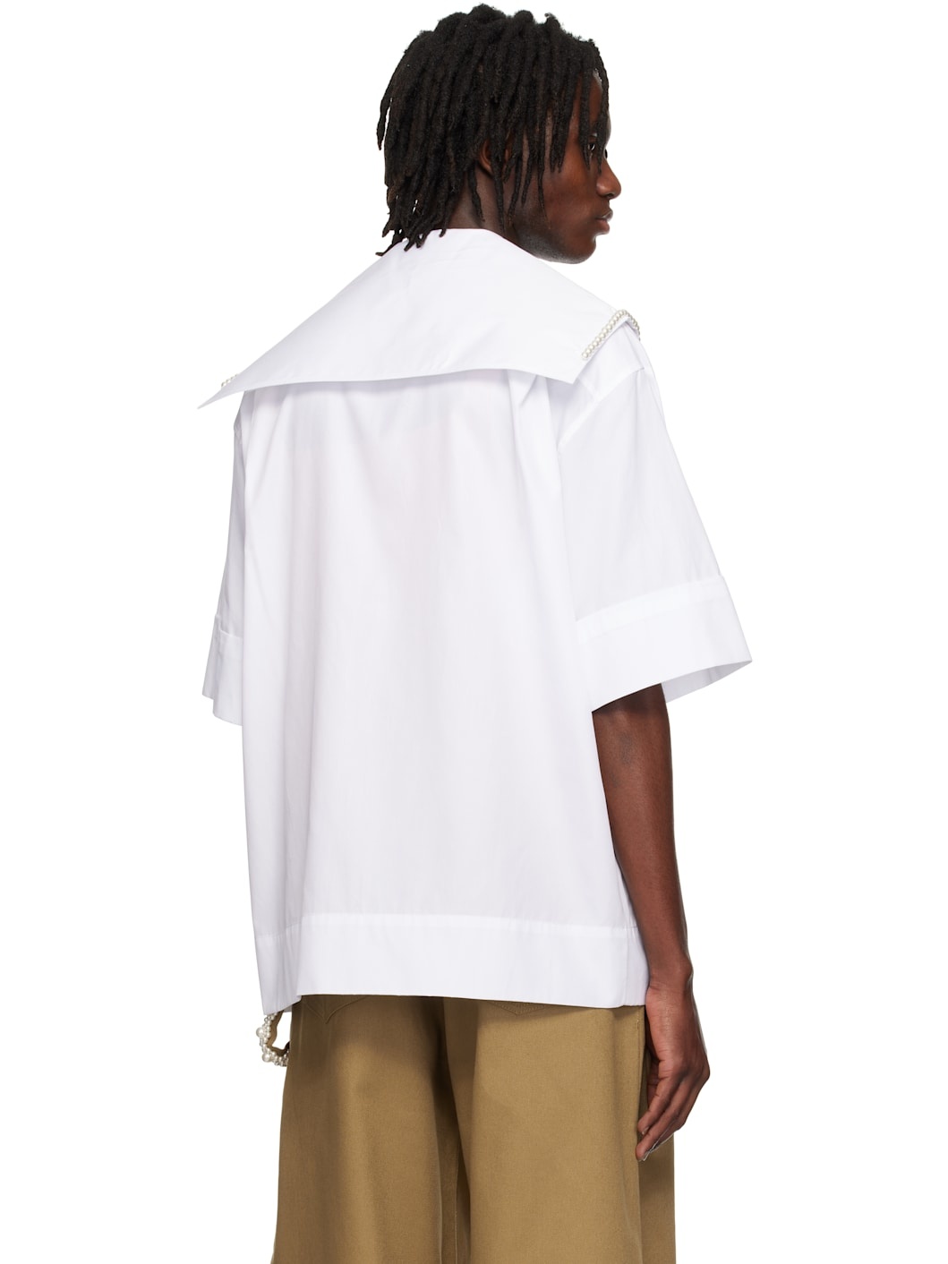 White Cargo Flap Pocket Sailor Collar Shirt - 3