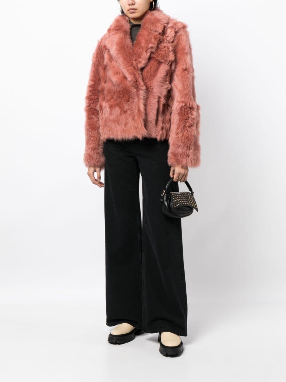 cropped shearling leather jacket - 2