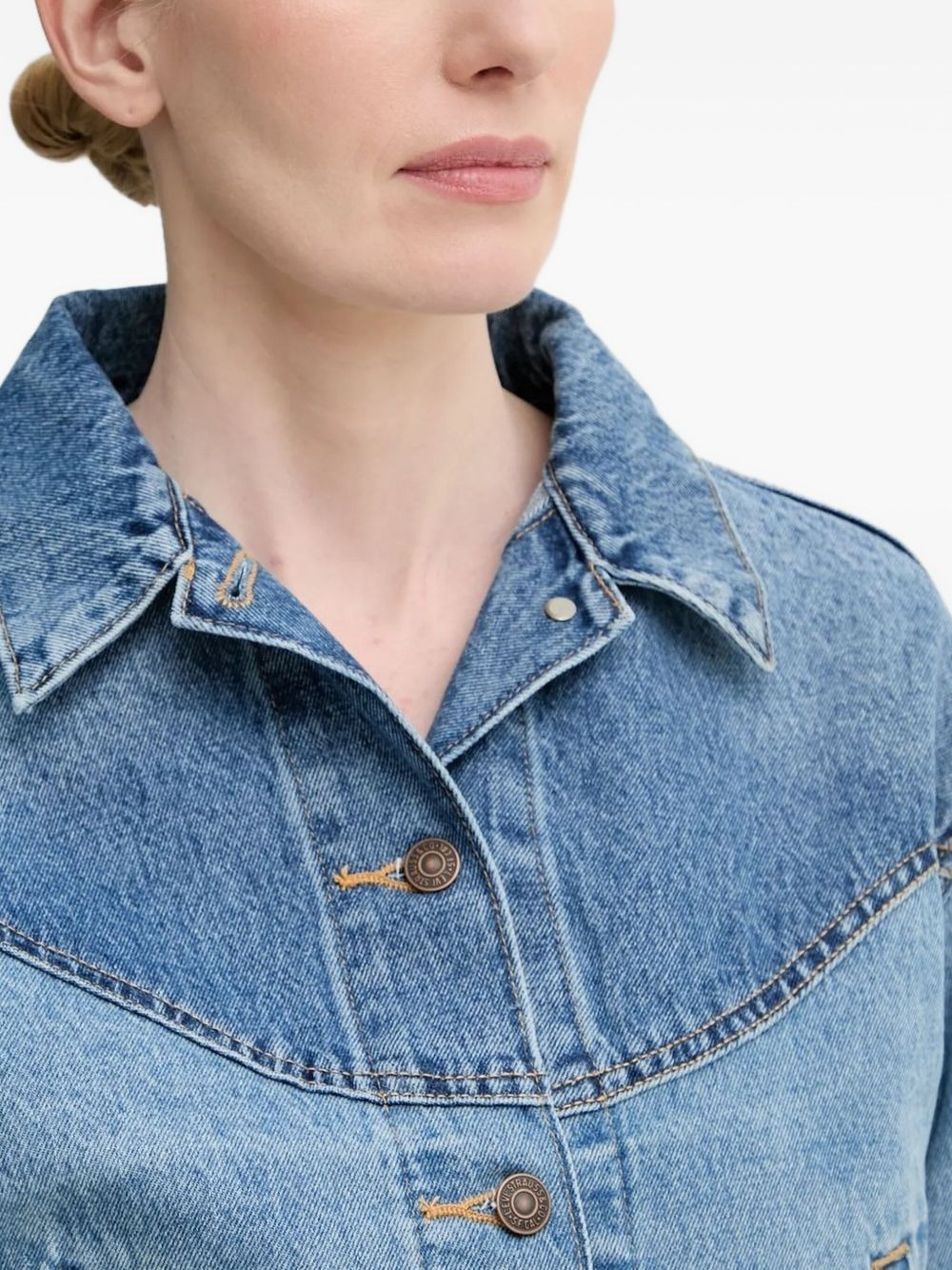 point-collar denim jacket - 3