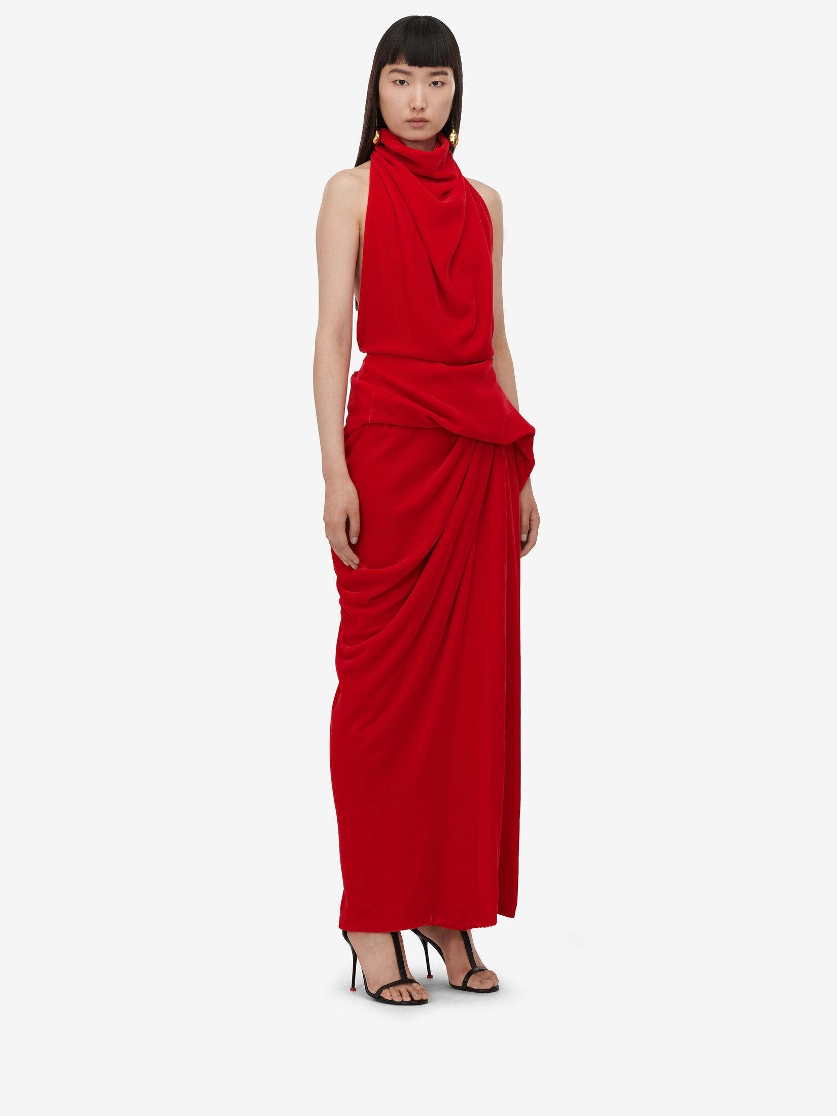 Women's Draped Evening Dress in Lust Red - 3