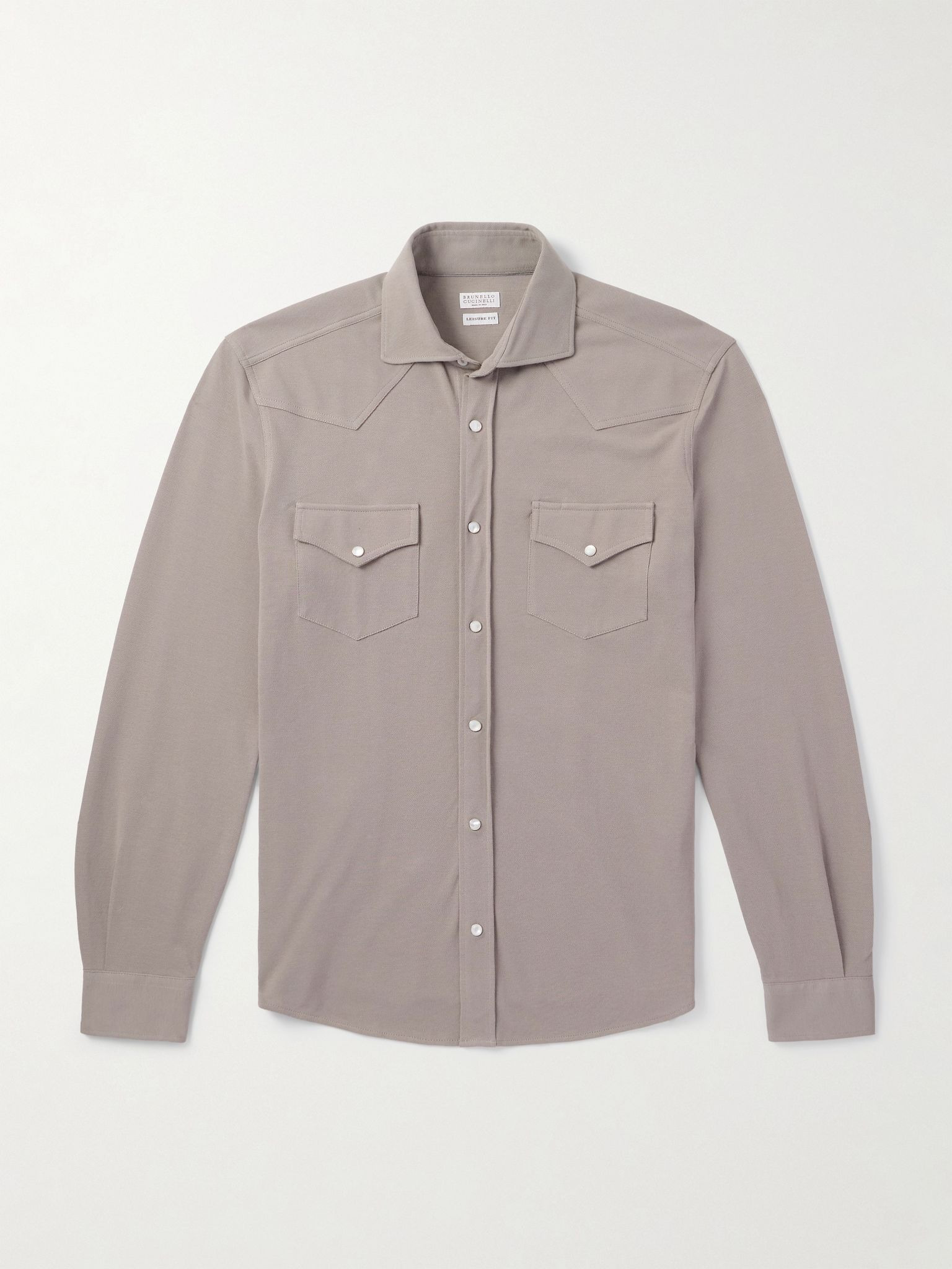 Slim-Fit Cotton-Piqué Western Shirt Beige - 1