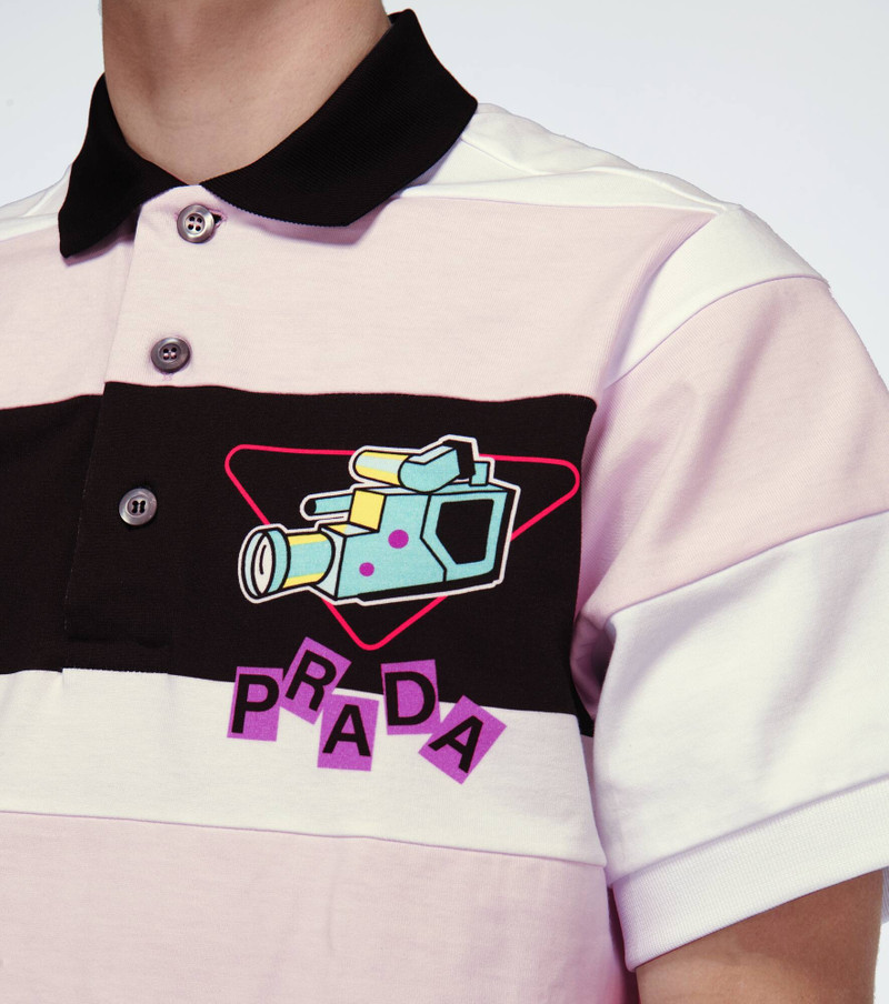 Camera print striped polo shirt 5
