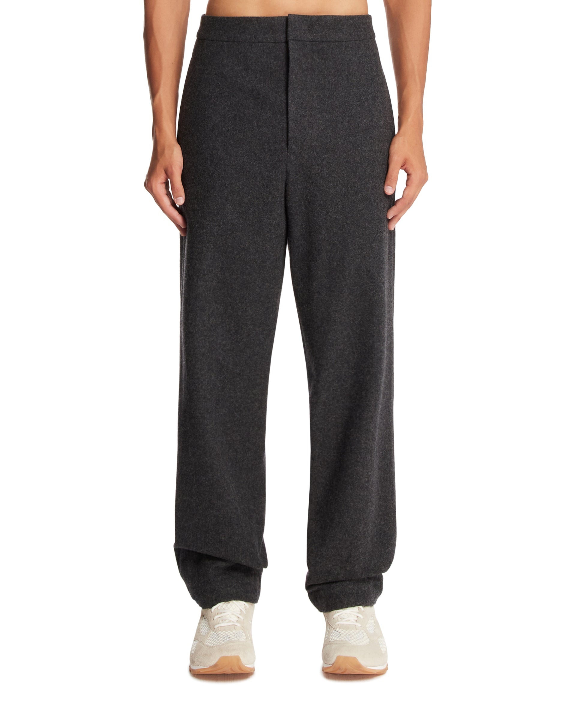 Gray Wool Flannel Tapered Pants - 1
