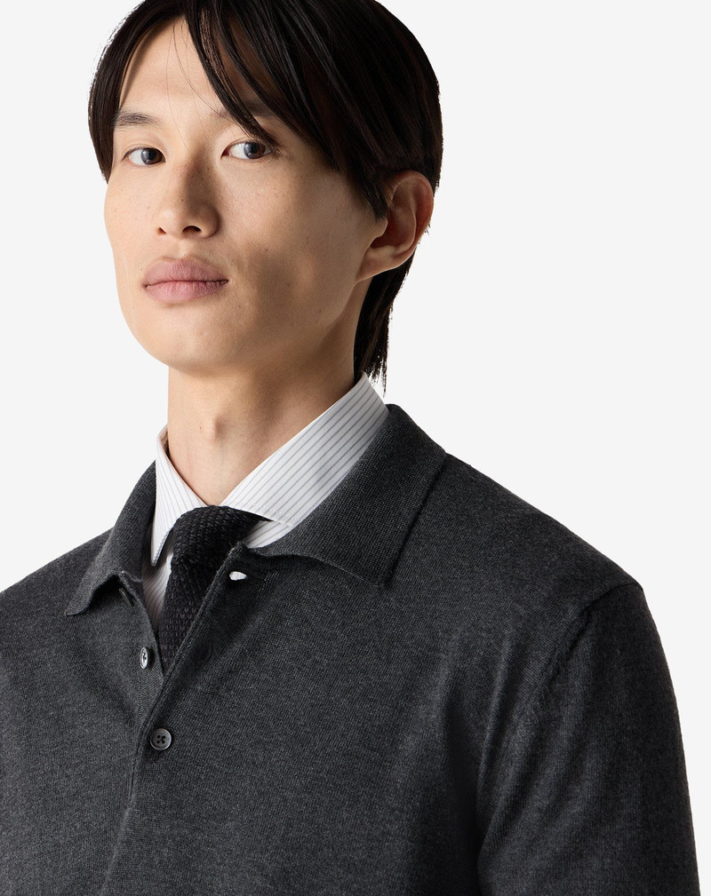 Anthracite grey button-up merino wool polo shirt 4