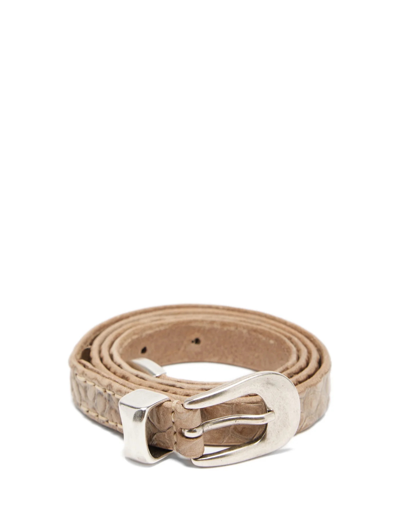 Crocodile-effect leather belt - 1