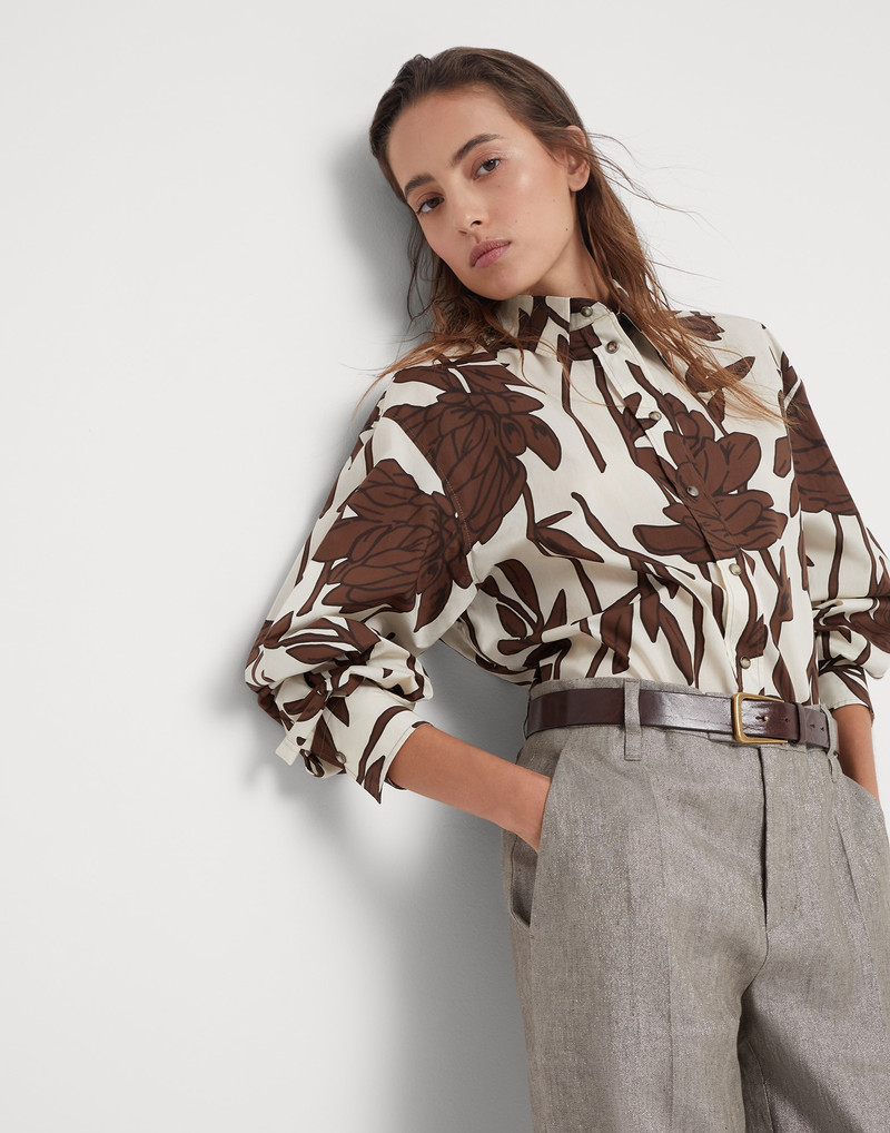 Cotton ramage print poplin shirt with monili 4
