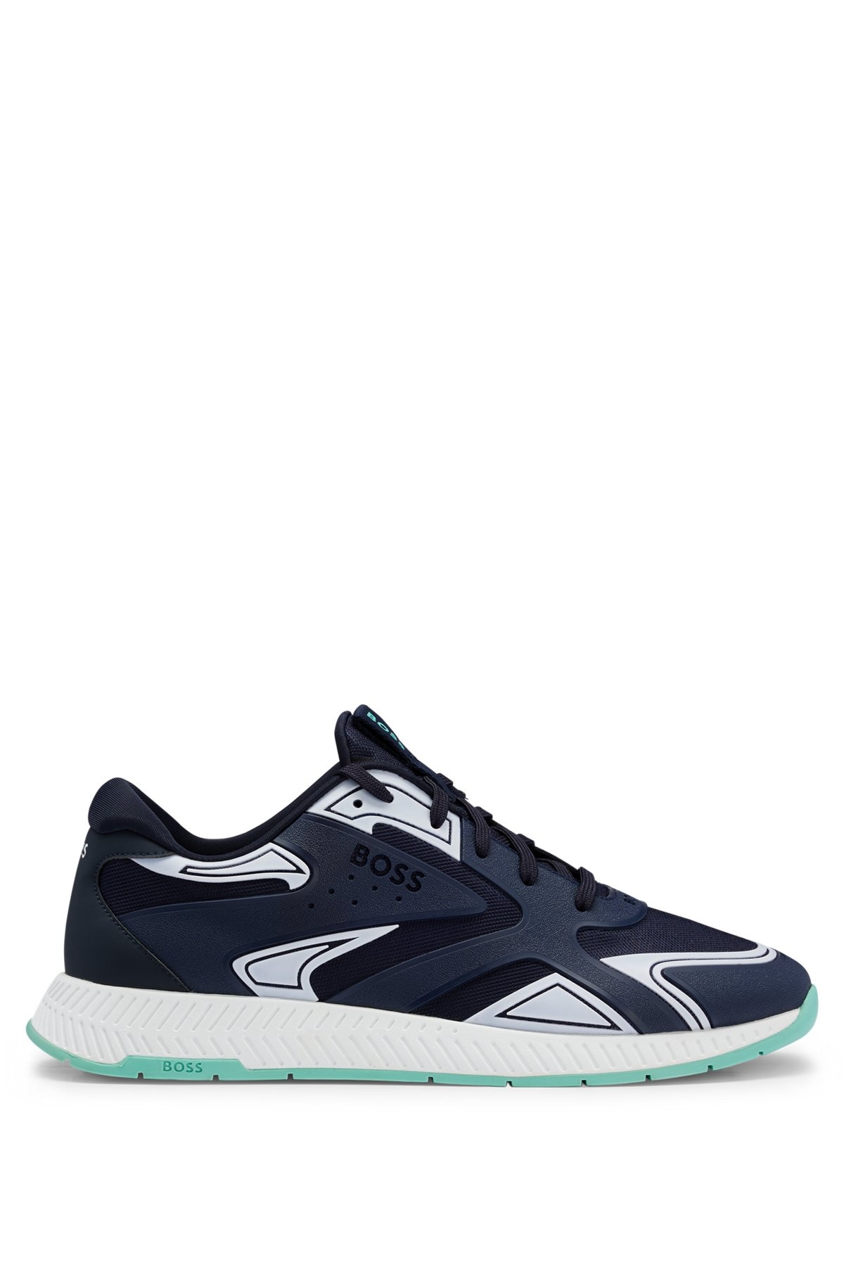 MIXED-MATERIAL LACE-UP TRAINERS WITH TONAL BRANDING - 1