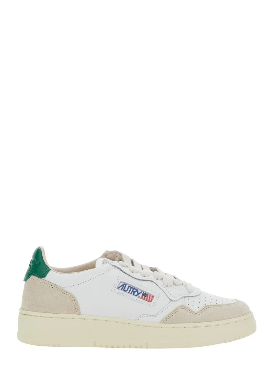 Autry 'Medalist' White Low Top Sneakers With Green Suede Details In Leather Woman - 1