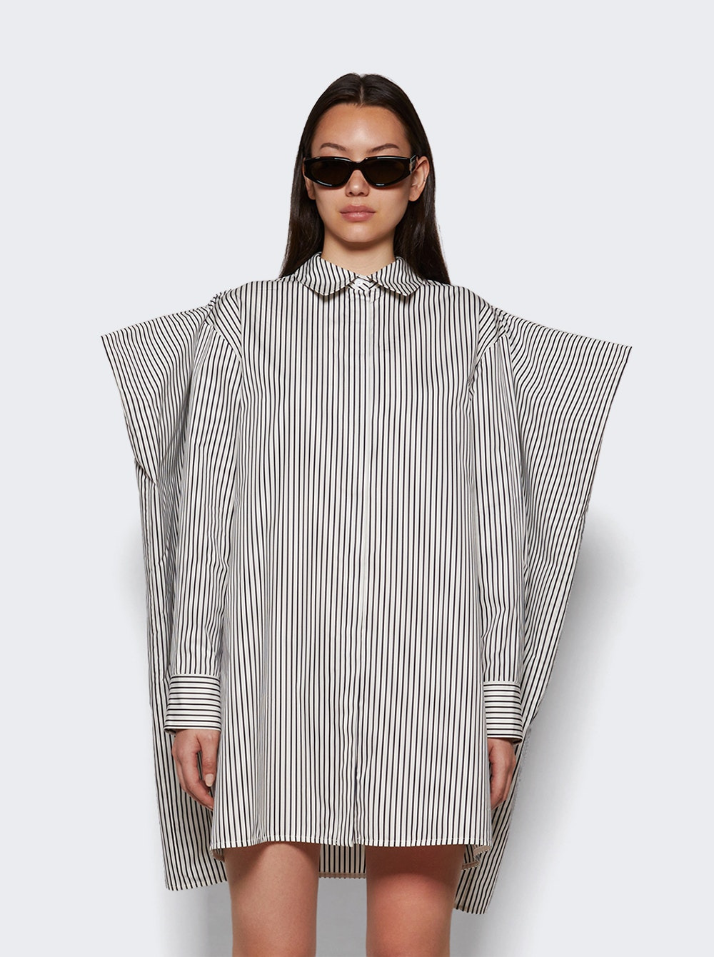 Isla Dress In Stripe Cotton Silk Poplin Navy - 2