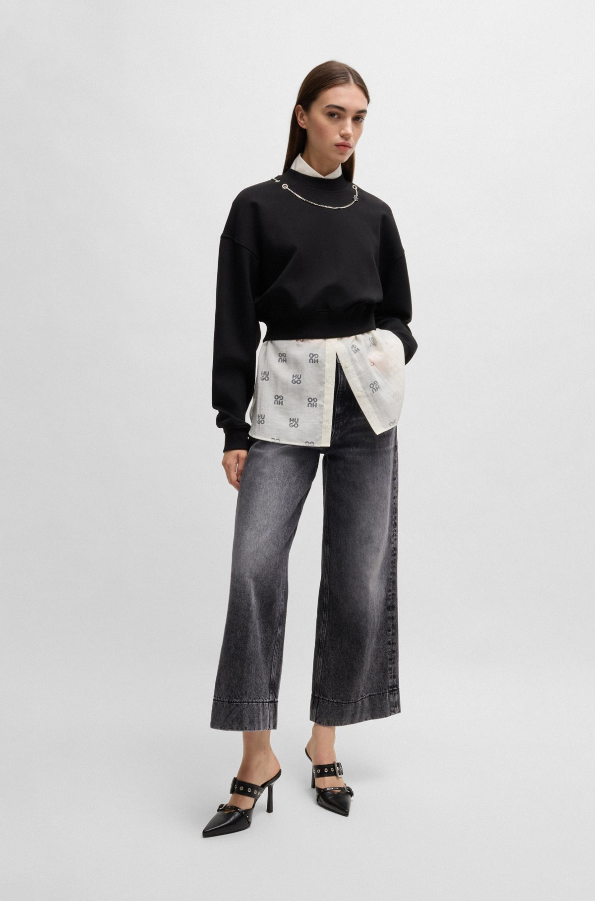 WIDE-LEG JEANS IN BLACK RIGID DENIM - 3