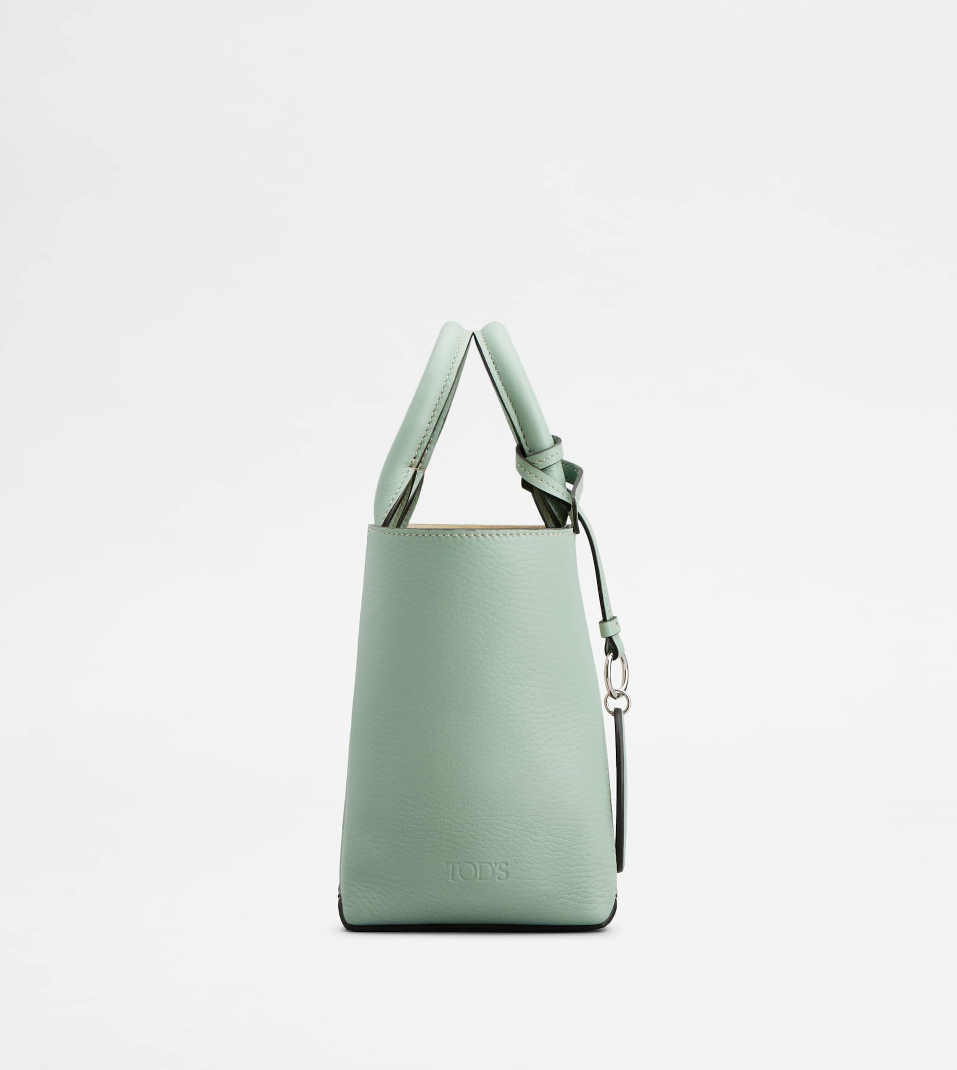 TOD'S DOUBLE UP SHOPPING BAG IN LEATHER AND CANVAS MINI - BEIGE, GREEN - 2