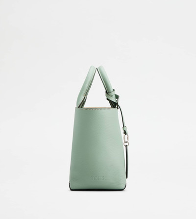 Tod's TOD'S DOUBLE UP SHOPPING BAG IN LEATHER AND CANVAS MINI - BEIGE, GREEN outlook