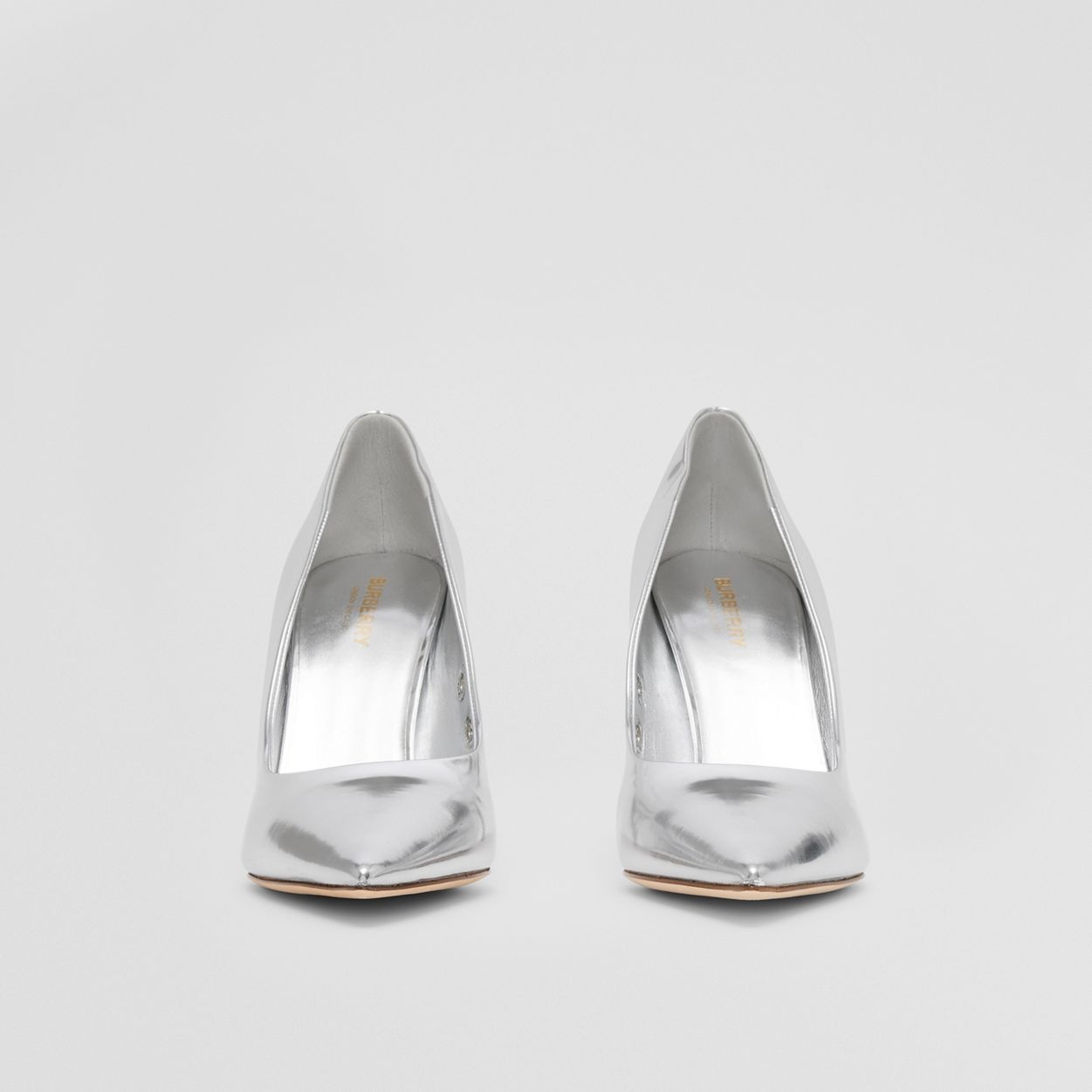 Eyelet Detail Metallic Leather Point-toe Pumps - 4