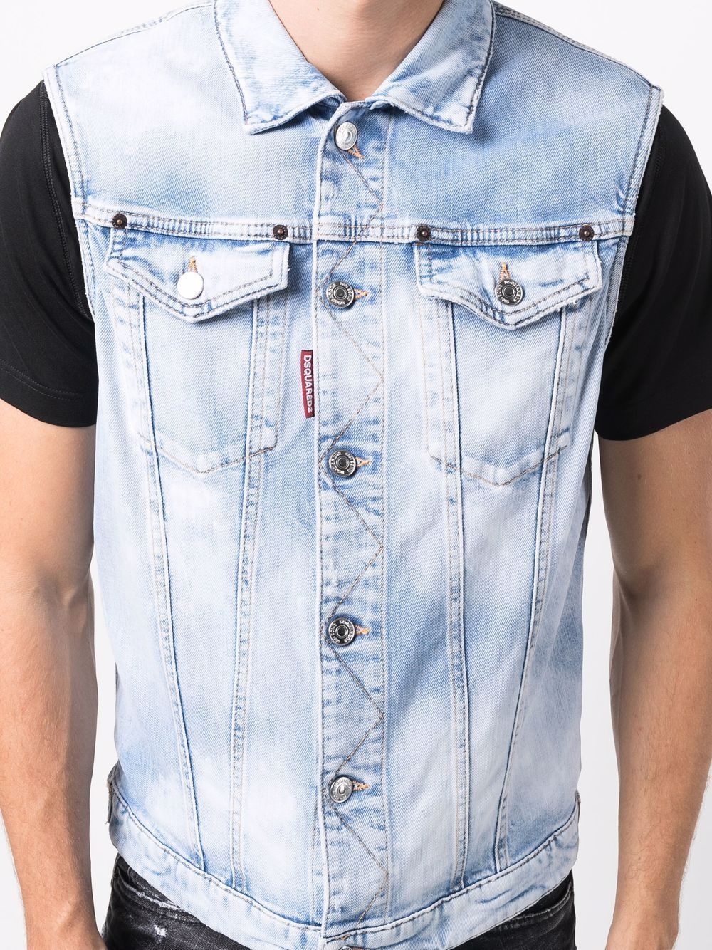 bleached-effect denim vest - 5