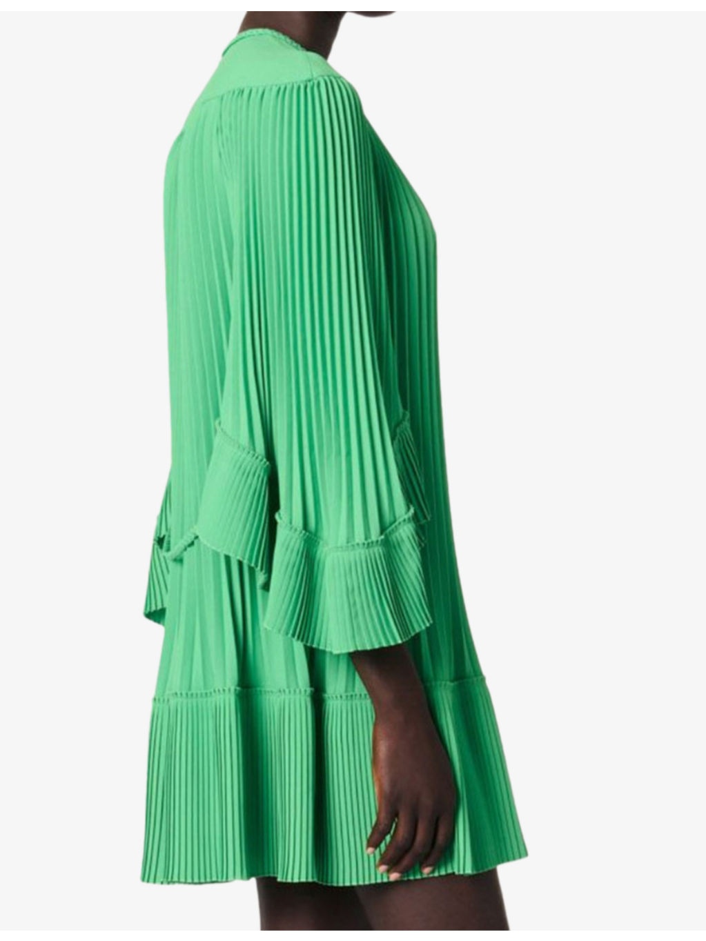 Tie-Neck Wide-Sleeve Pleated Woven Mini Dress - 3