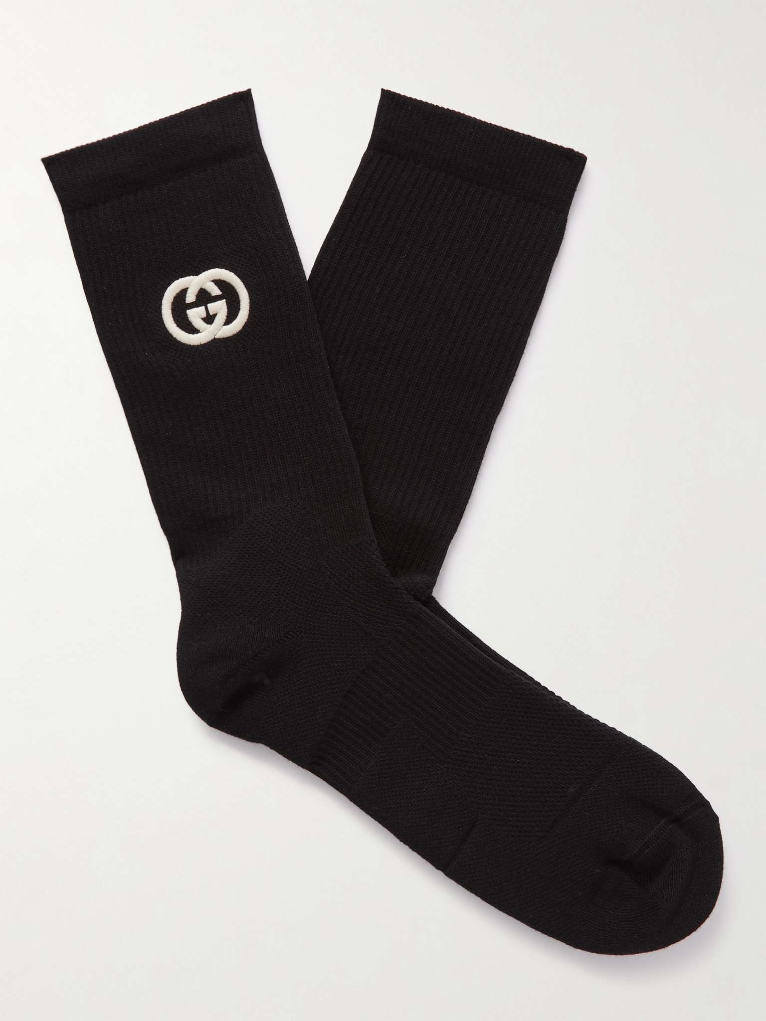 Logo-Embroidered Ribbed Cotton-Blend Socks - 1