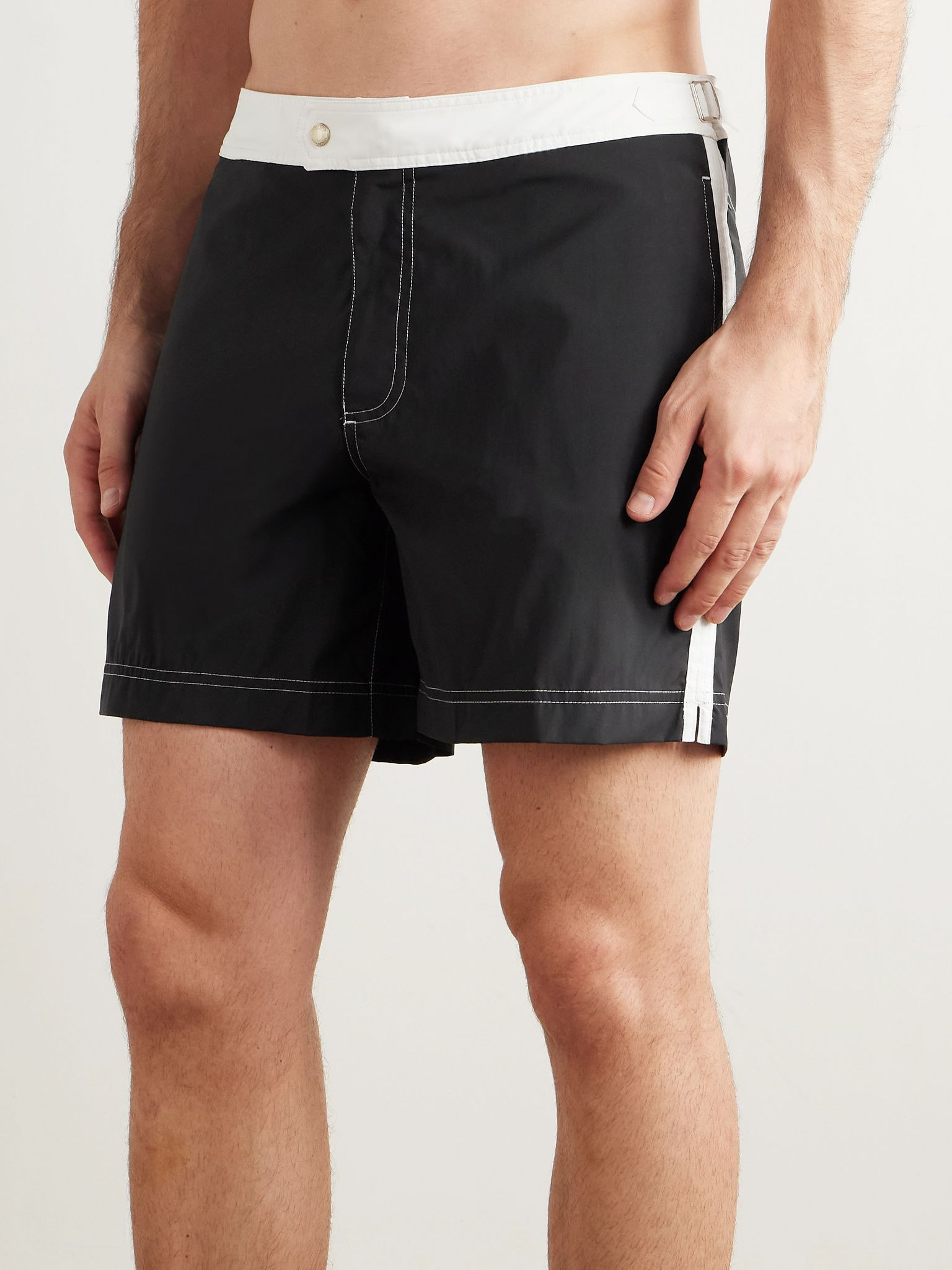 Straight-Leg Mid-Length Striped Swim Shorts Black - 2
