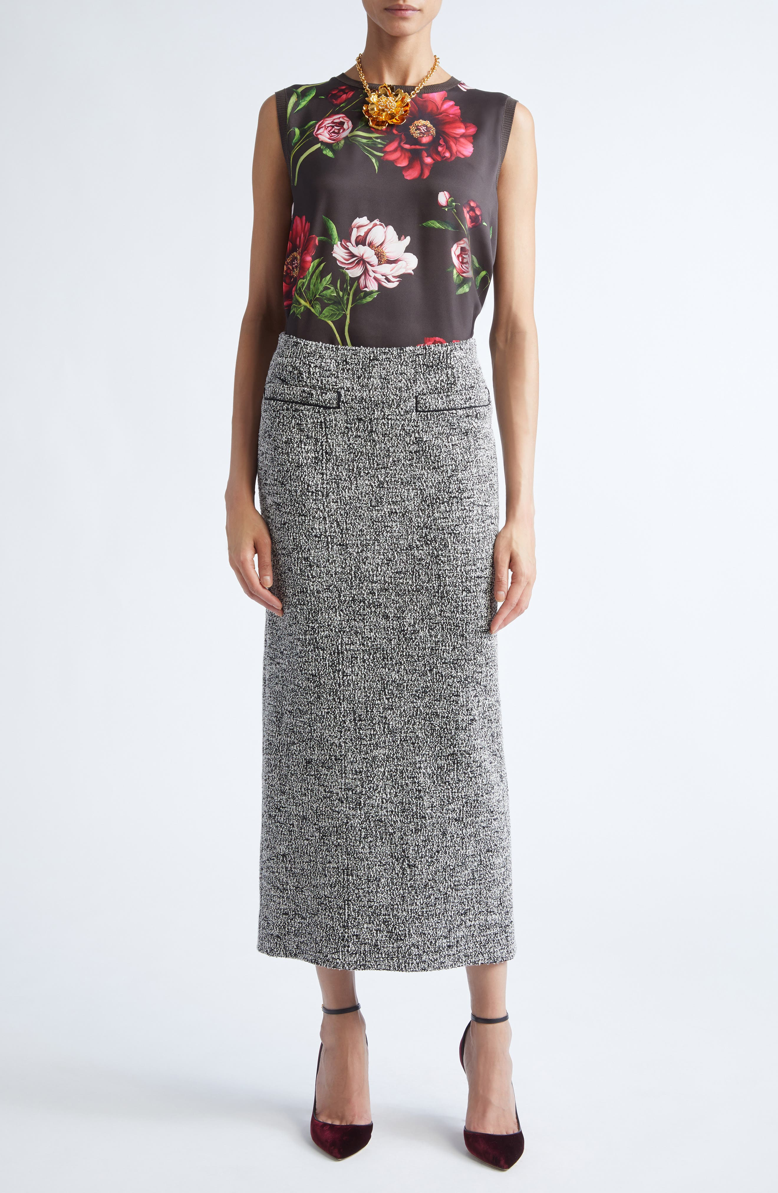 Oscar de la Renta Bouclé Jersey Knit Pencil Skirt in Black/Ivory at Nordstrom - 2