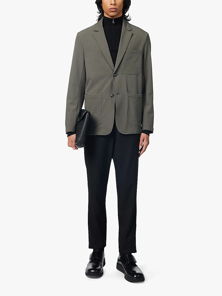 Seersucker single-breasted regular-fit stretch-woven blazer - 2