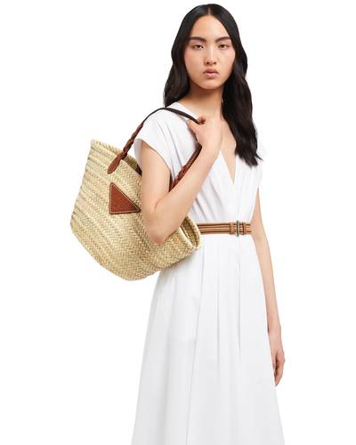 Prada Woven Palm and Leather Tote outlook