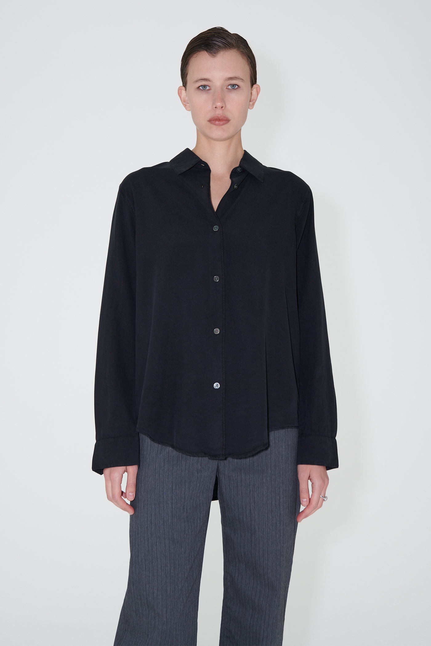Line Shirt Black Fine Silk - 1