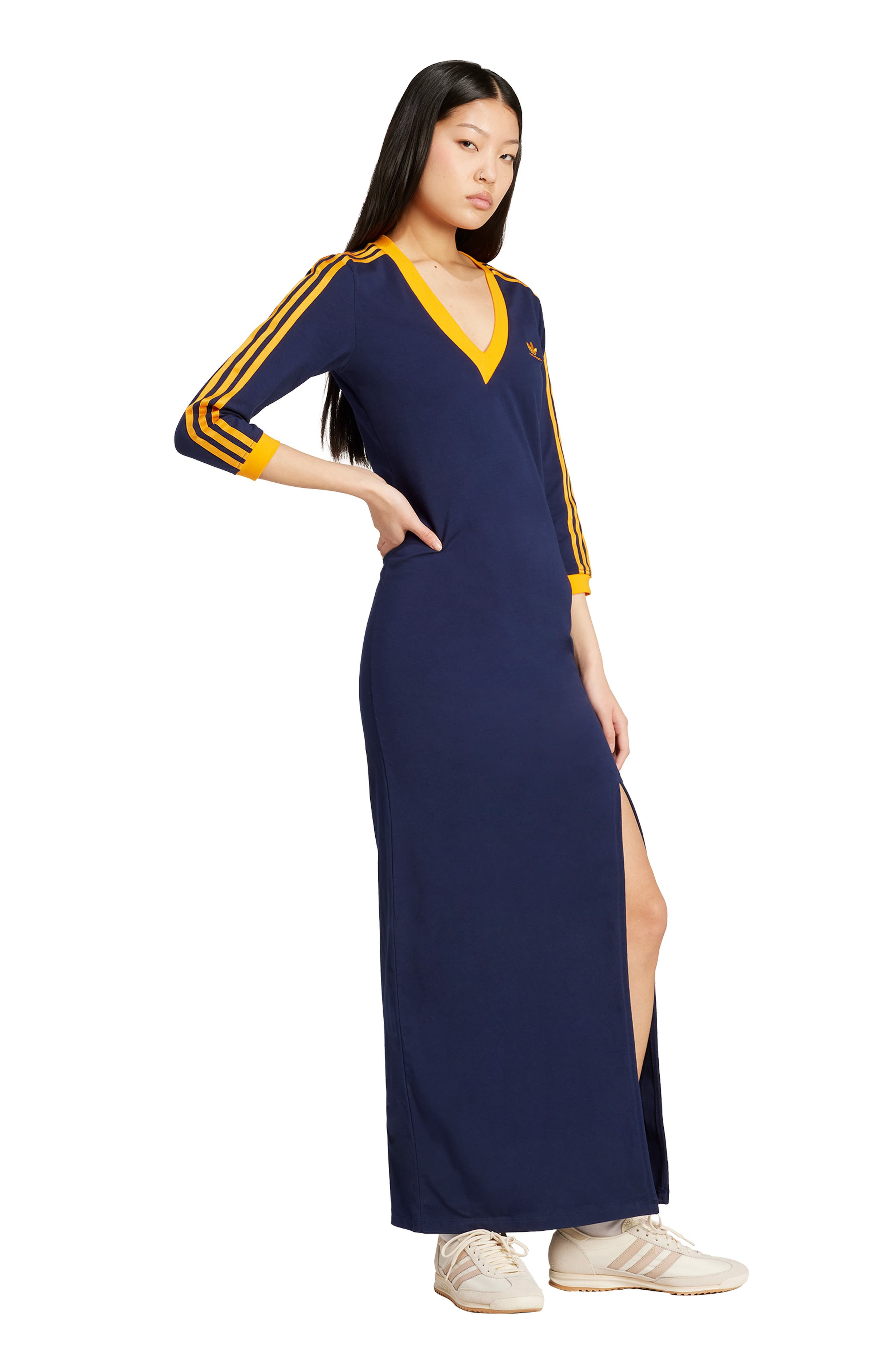 adidas Adicolor Classics 3-Stripes Maxi Dress in Night Indigo/Crew Orange at Nordstrom - 5