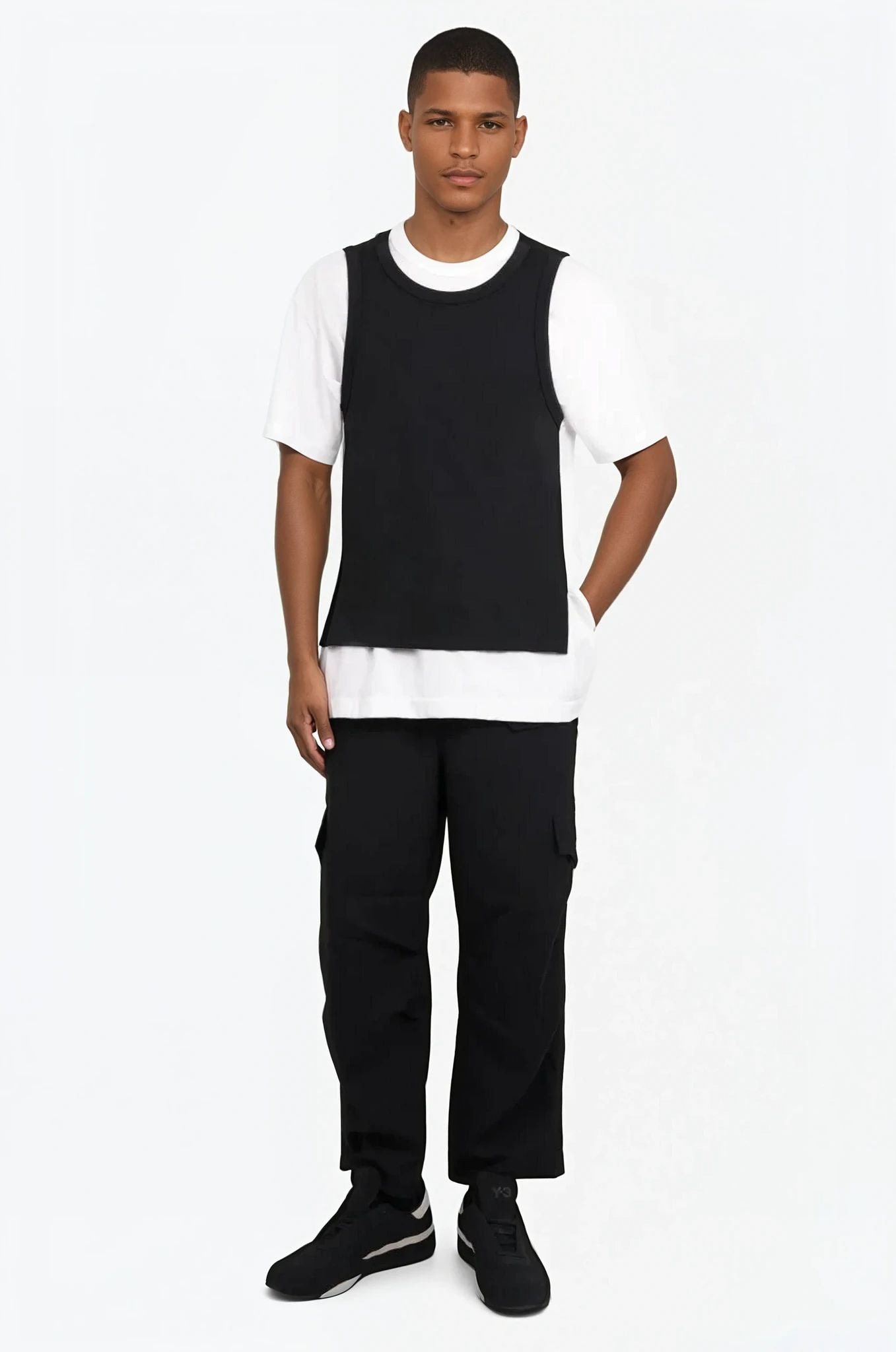 TWO LAYER CONTRAST S/S T-SHIRT | BLACK/WHITE - 3