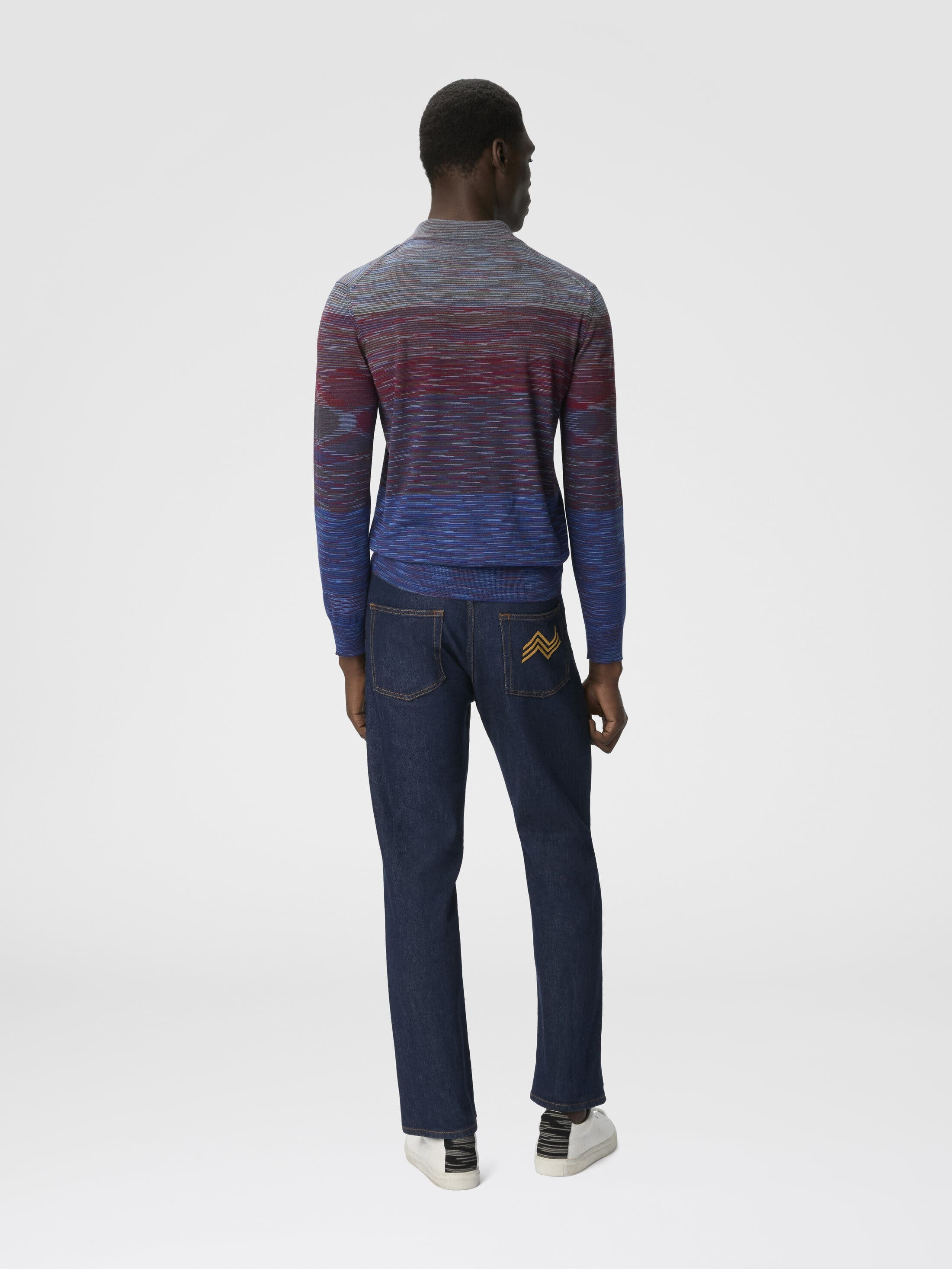Missoni Long Sleeve Polo In Pure Wool With Flame Pattern in Red & Blue at Nordstrom - 3