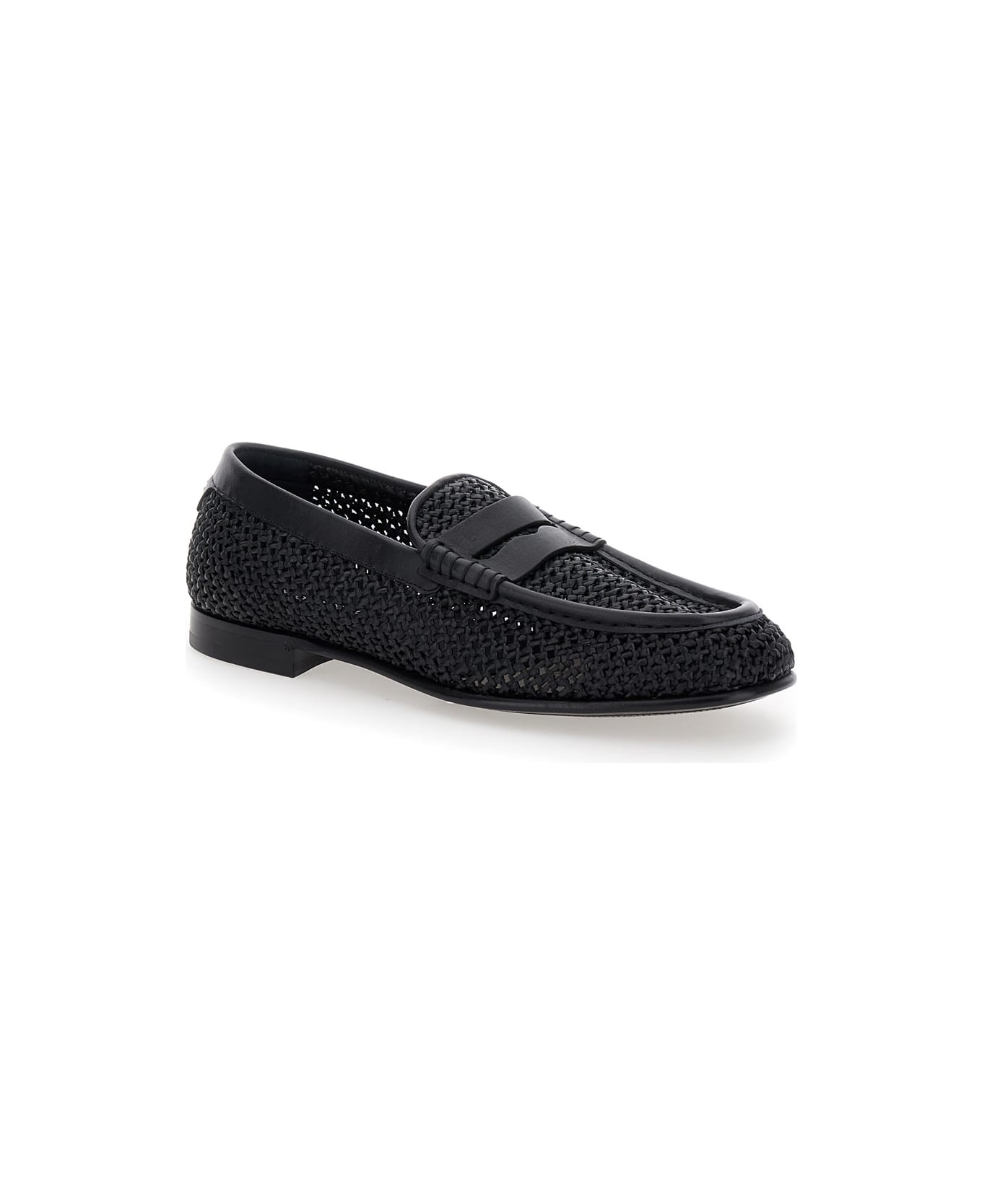 Black Slip-on Loafers In Woven Rafia Man - 2