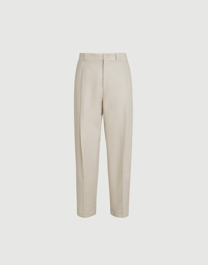 Cotton and linen panama trousers with pleat 1