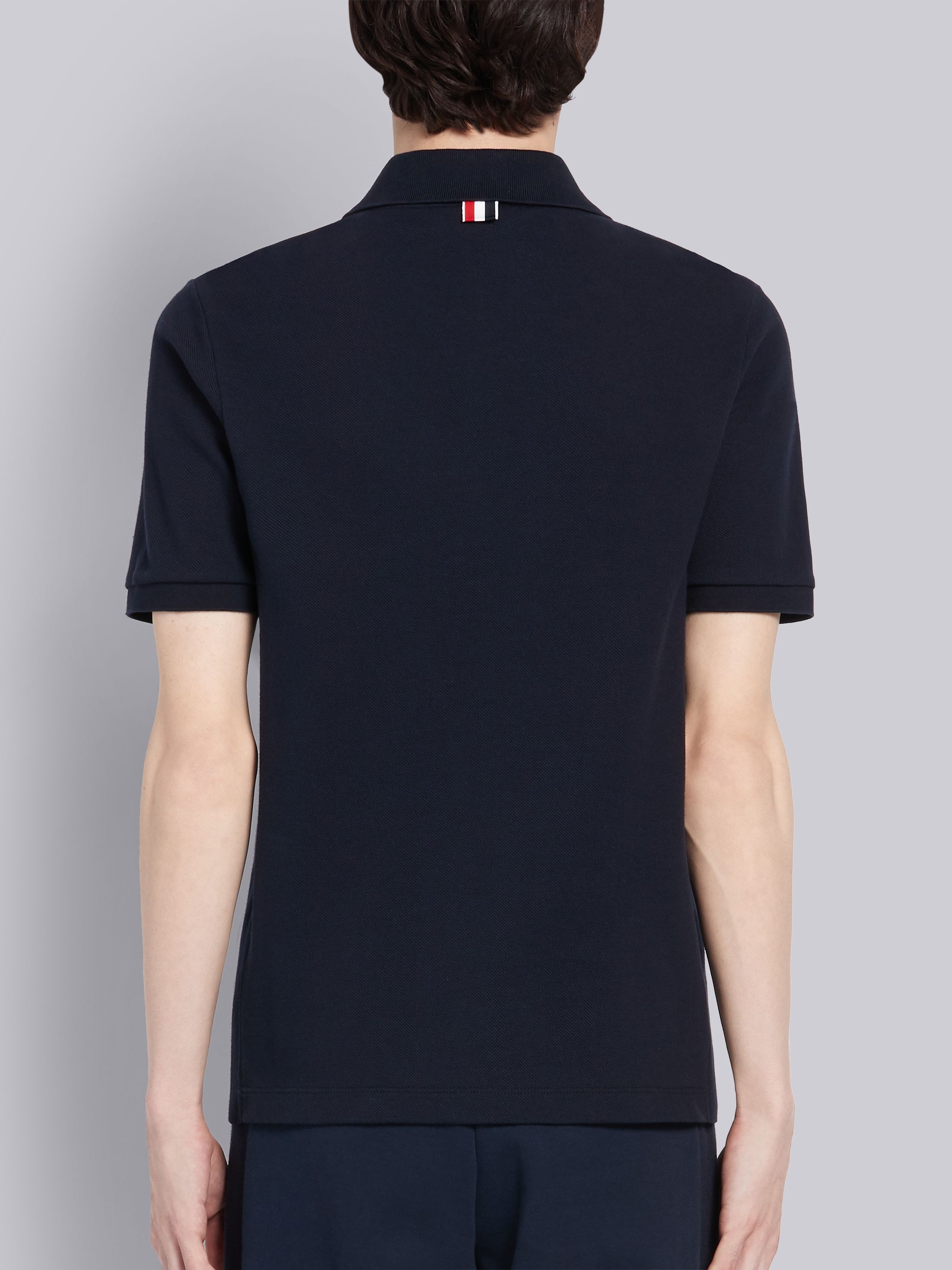 Navy Classic Cotton Pique Side Insert 4-Bar Polo - 3