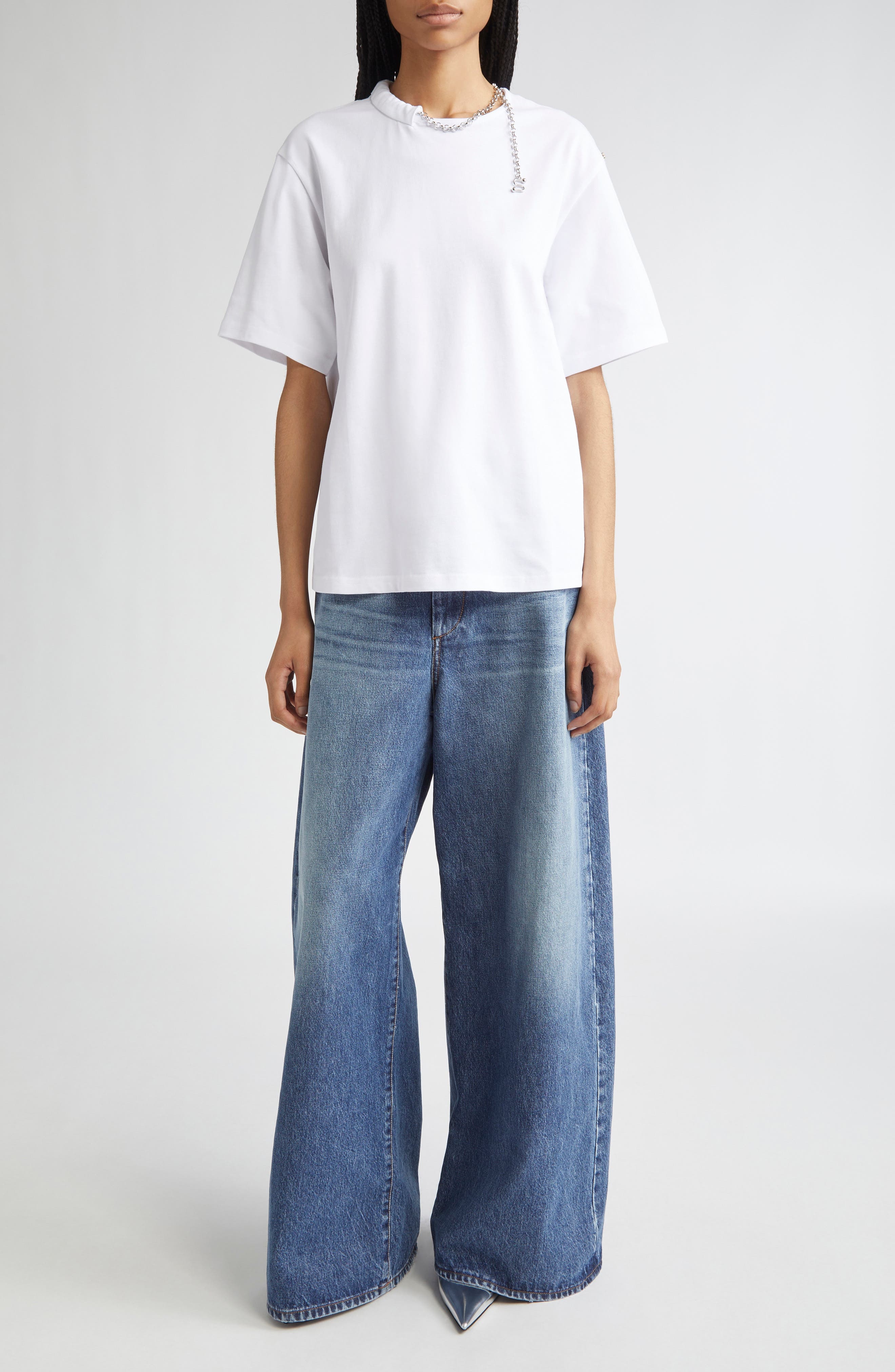 SPORTMAX Oblato Chain Embellished Cotton T-Shirt in Optical White at Nordstrom - 2