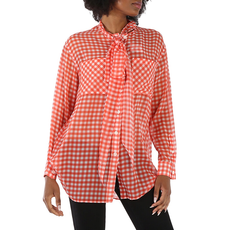 Burberry Gingham Silk Chiffon Pussy-bow Blouse - 2