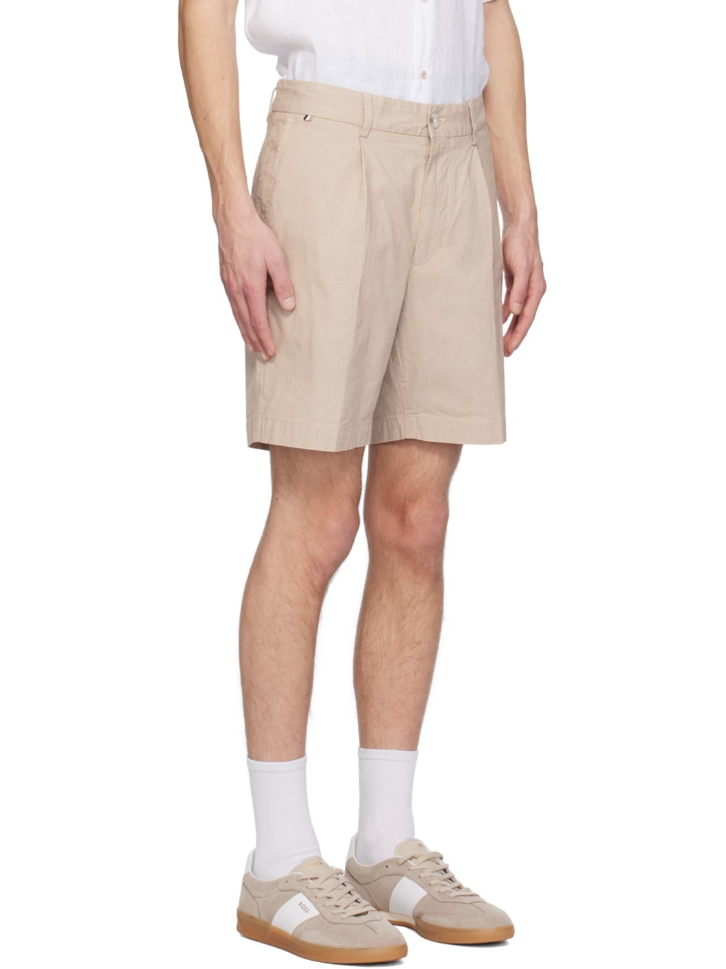 Beige Pleated Shorts - 2