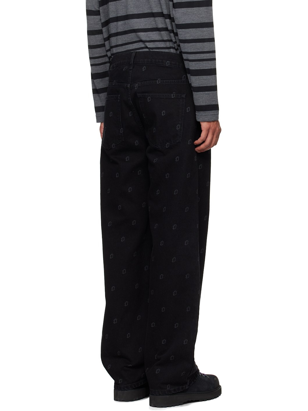 Black Laser Etched Eire Motif Jeans - 3