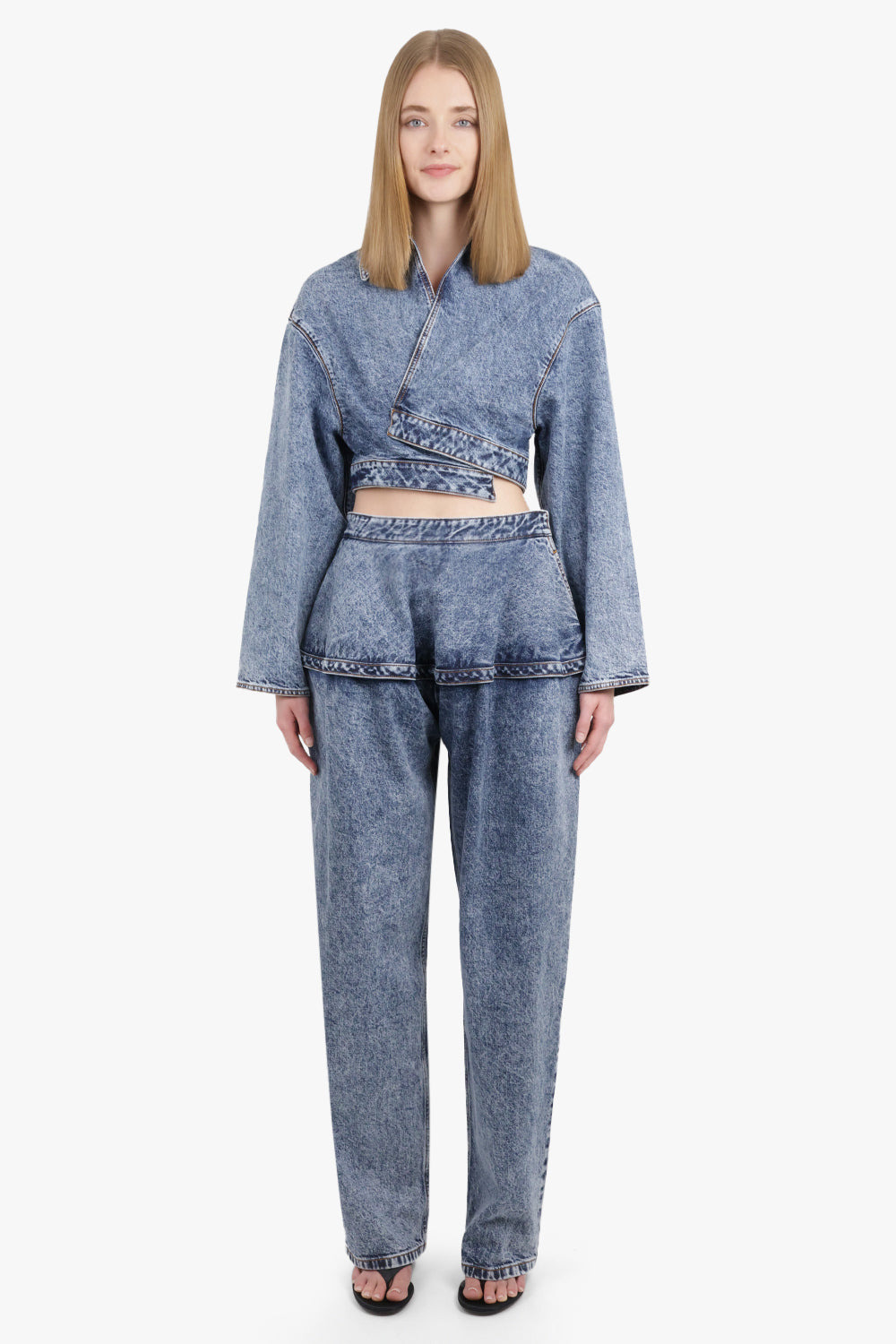 SPIRAL WRAP CROPPED L/S DENIM JACKET | SNOW BLUE - 4
