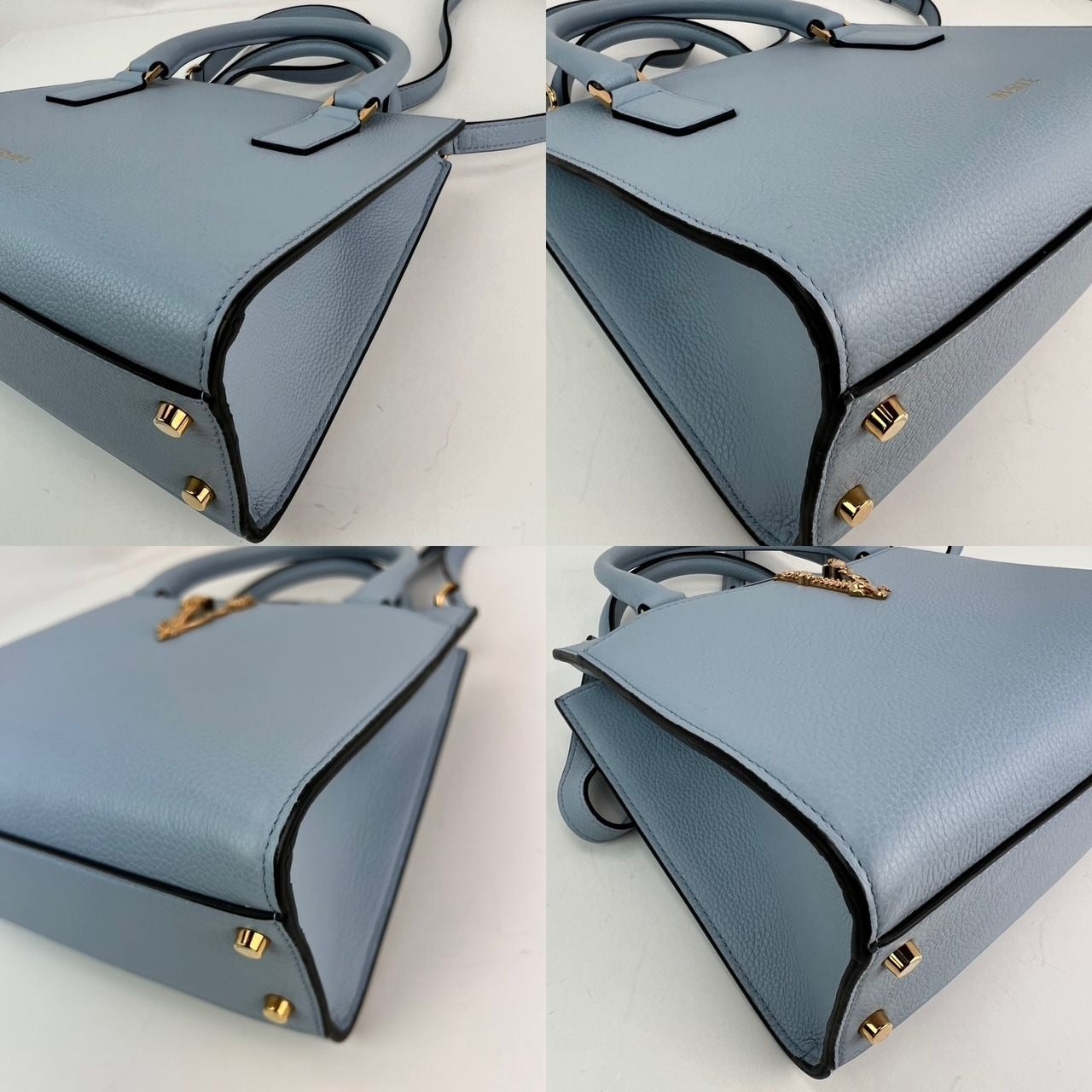 Versace nVirtus Top Handle Grained Calfskin Light Blue Tote - 5