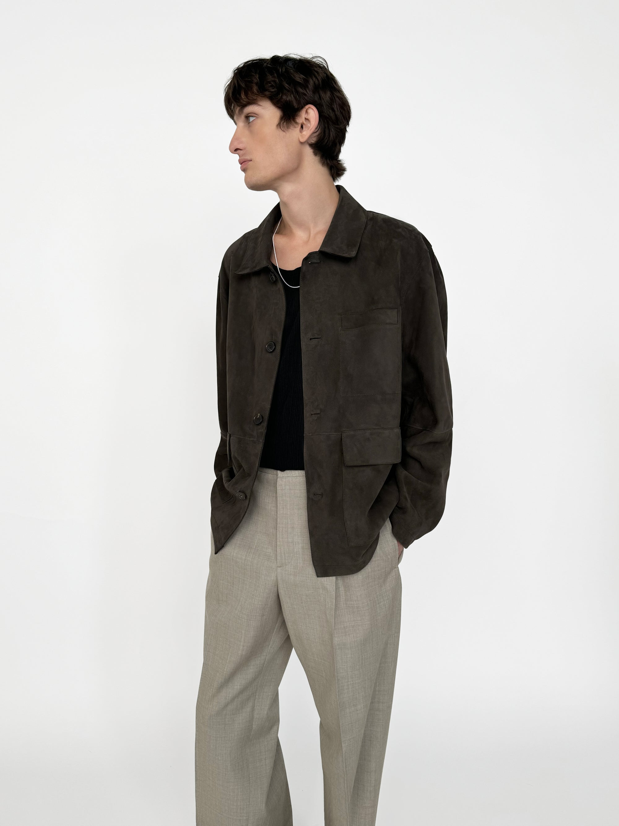 Suede Chore Coat in Dark Brown - 2