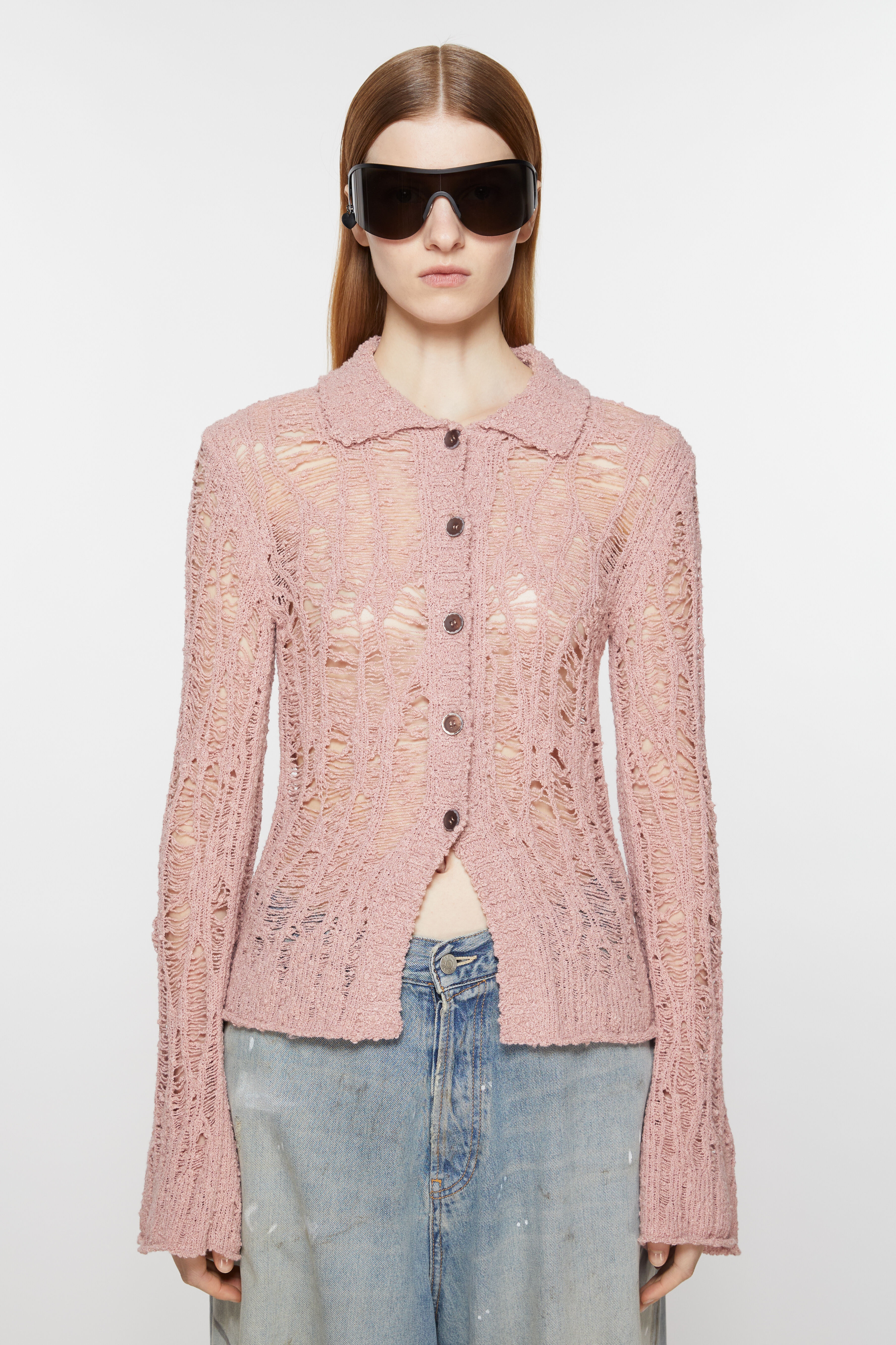 Loose knit cardigan - Pastel pink - 2