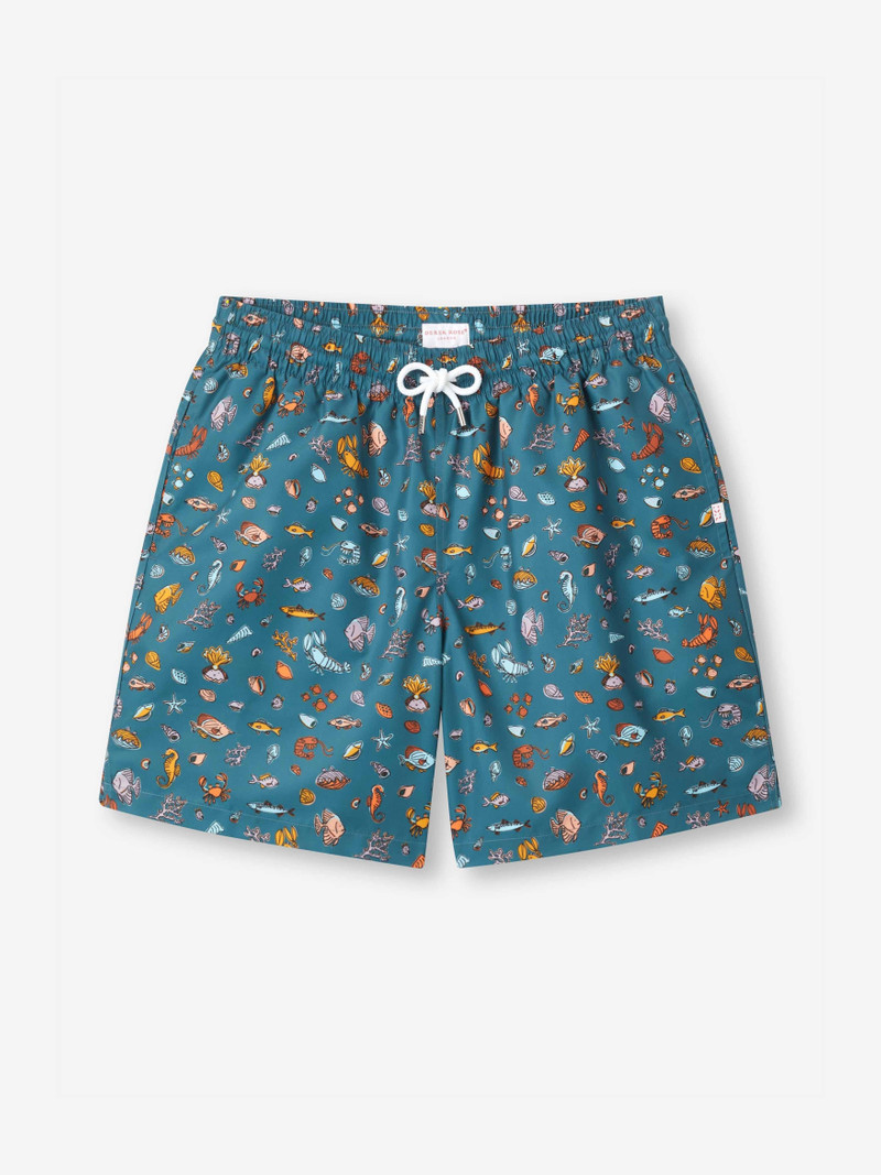 Derek Rose Men's Swim Shorts Blue Sea Friends Print outlook