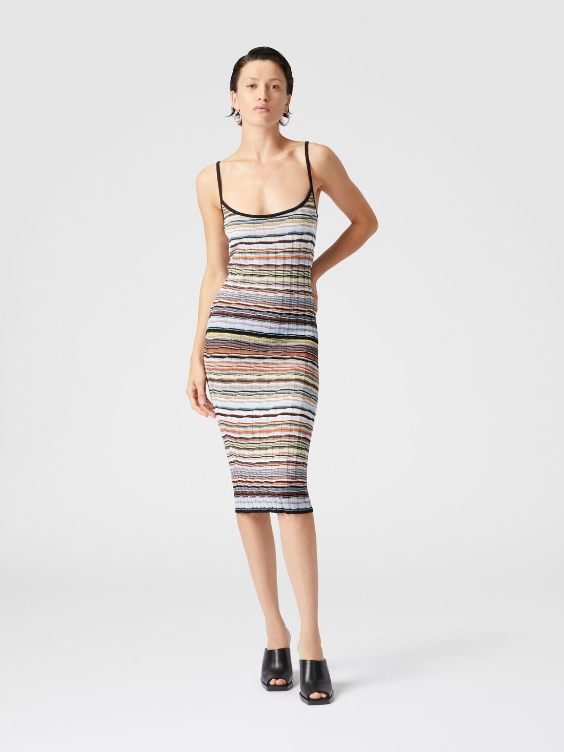 Striped cotton and viscose ribbed midi skirt - 2