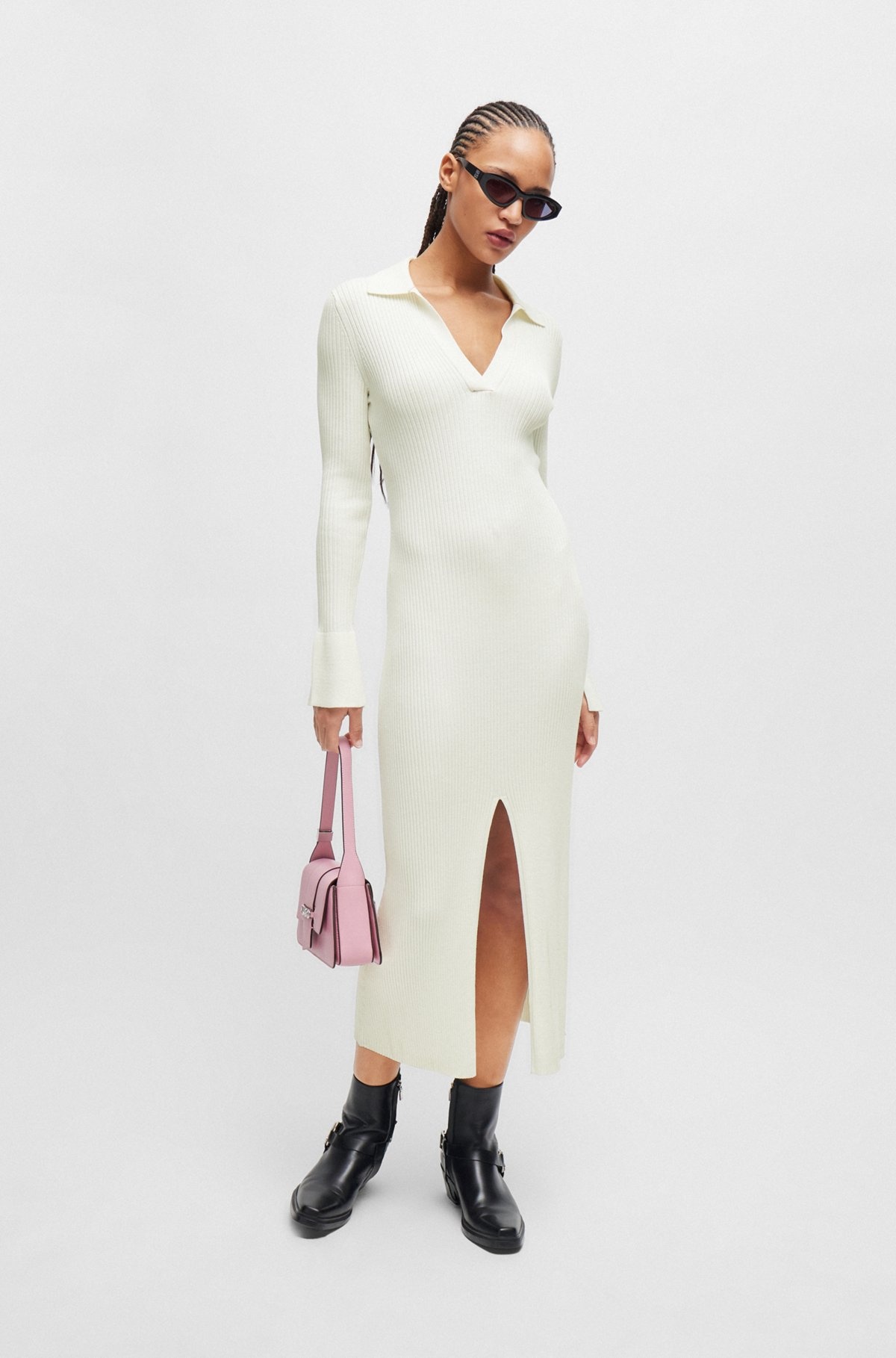FRONT-SLIT POLO DRESS IN RIBBED CREPE - 3