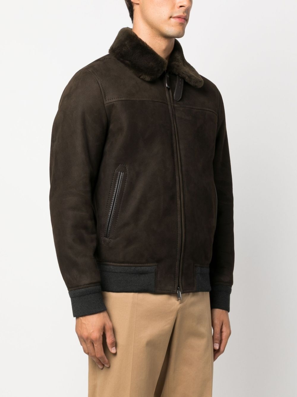shearling-collar leather jacket - 3