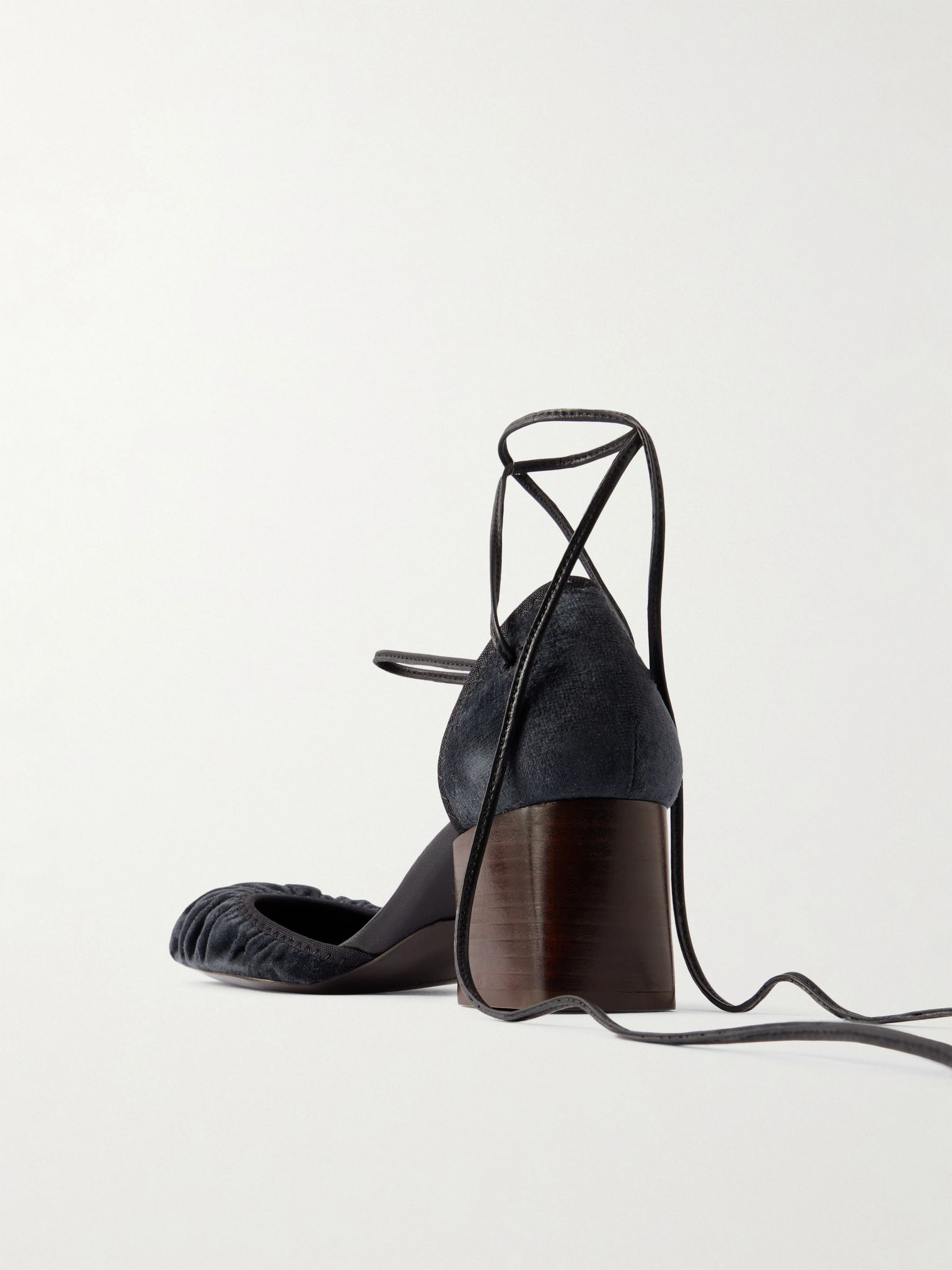 Micro Ballerina leather-trimmed ruched velvet pumps Black - 3